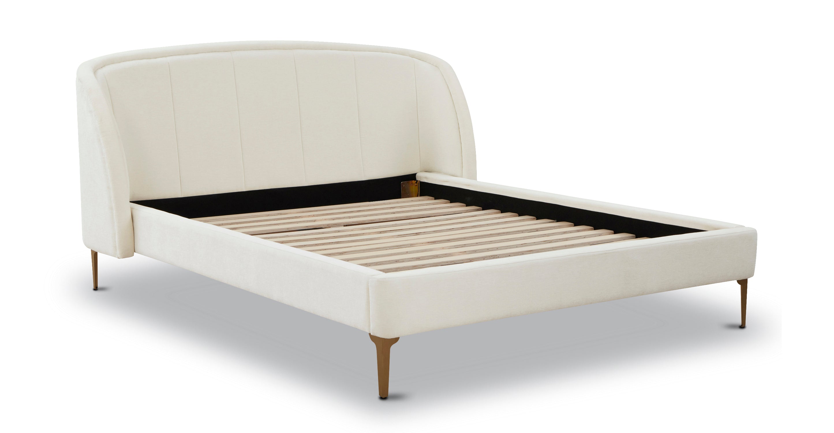 Hestia Queen Bed Frame in Mello White - Modern Platform Bed with Wooden Slats for Bedroom, Guest Room & Master Suite