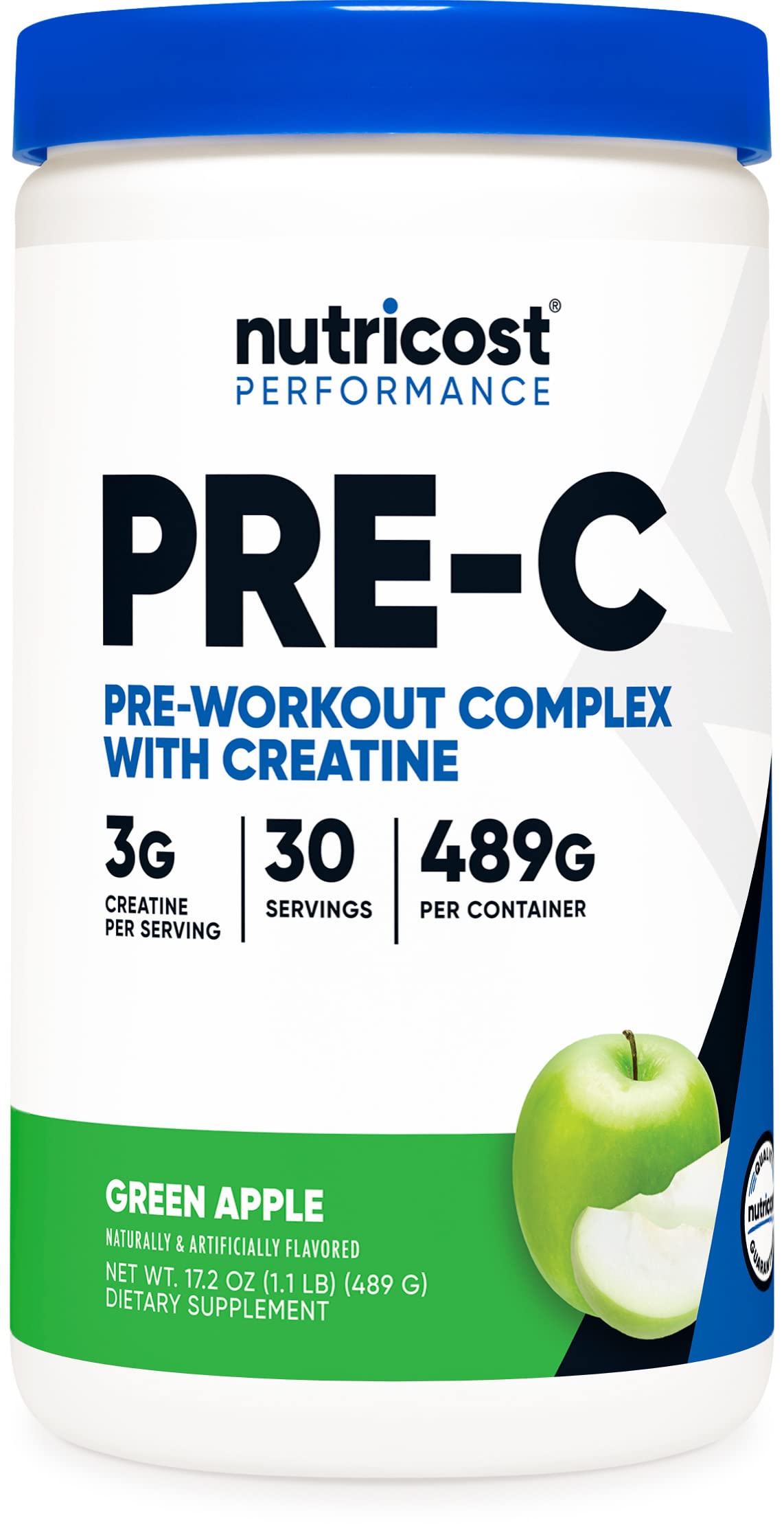 Nutricost Pre-Workout Powder with Creatine - Green Apple Flavor, 30 Servings, Non-GMO, Gluten Free - Boost Energy & Endurance for Gym Workouts & Athletic Performance