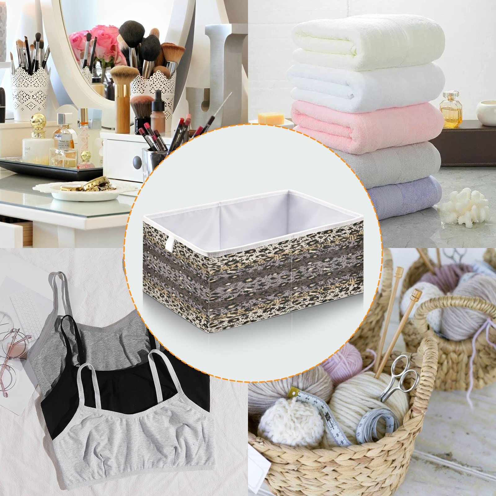 ALAZA 11 Inch Foldable Storage Bin Organizer - Abstract Leopard Cheetah Spot Zebra Striped Cube Basket for Closet, Cabinet, Shelf & Office Organization | Perfect for Home Decor, Kids Room Storage & Office Supplies