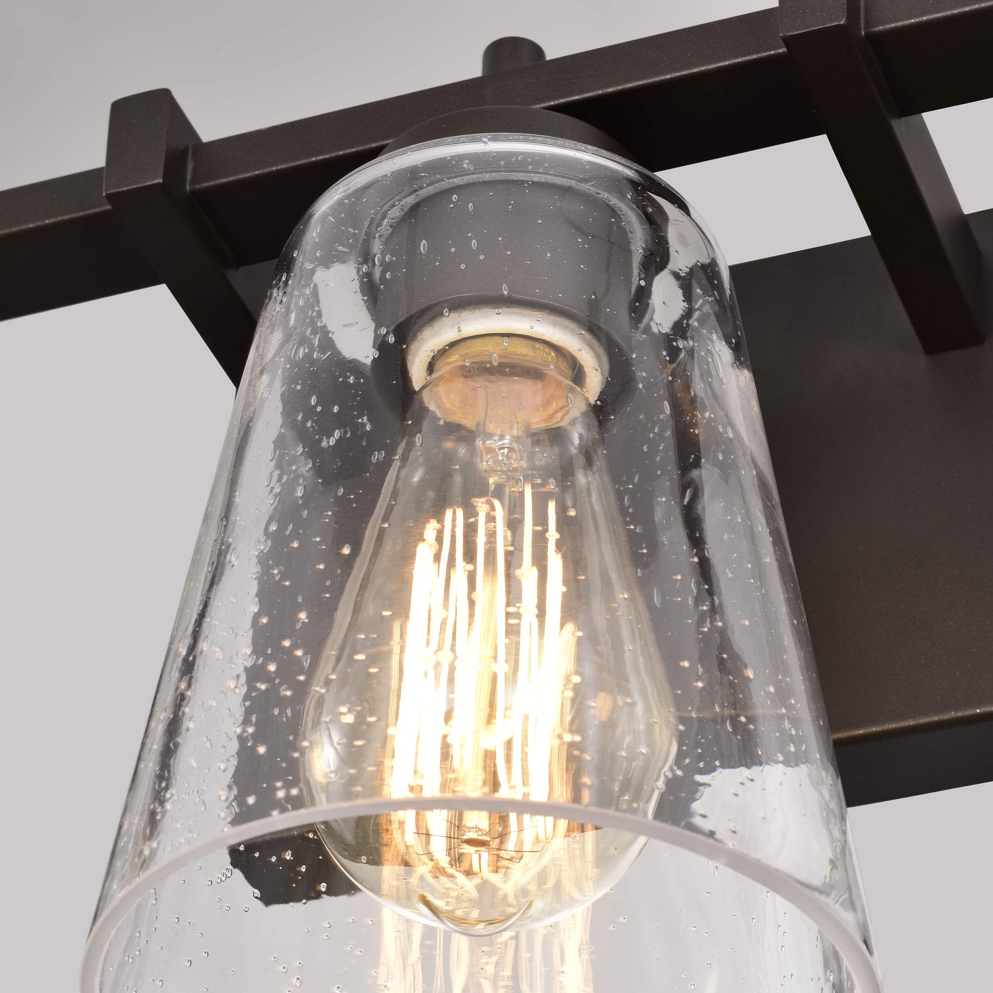 Industrial 3-Light Bathroom Vanity Light Fixture with Clear Seeded Glass Shade - Oil Rubbed Bronze Finish for Modern Farmhouse & Rustic Bathroom Decor