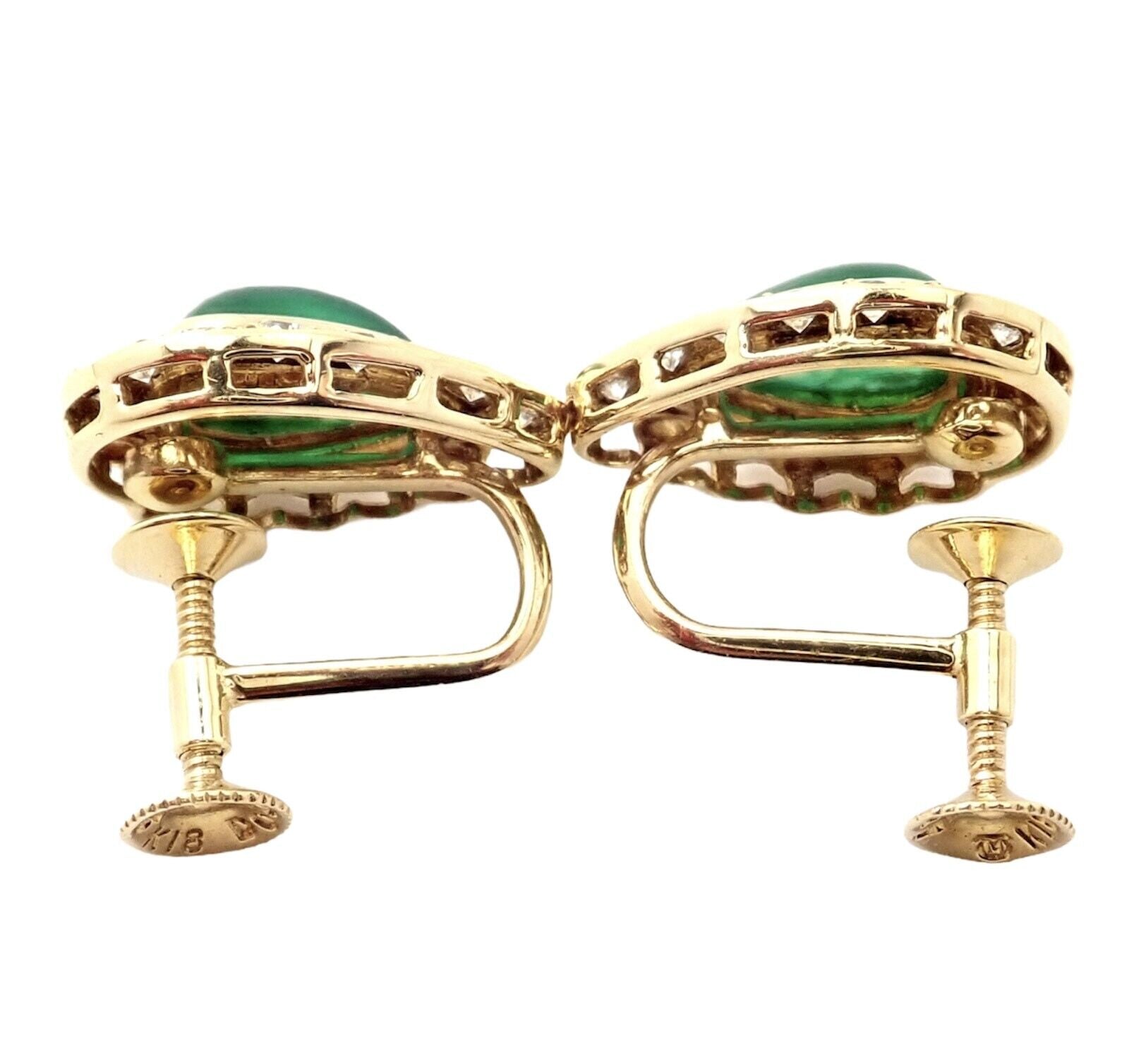 Authentic Mikimoto 18K Yellow Gold Diamond Teardrop Emerald Screw Back Earrings - Luxury Jewelry for Weddings, Parties & Special Occasions