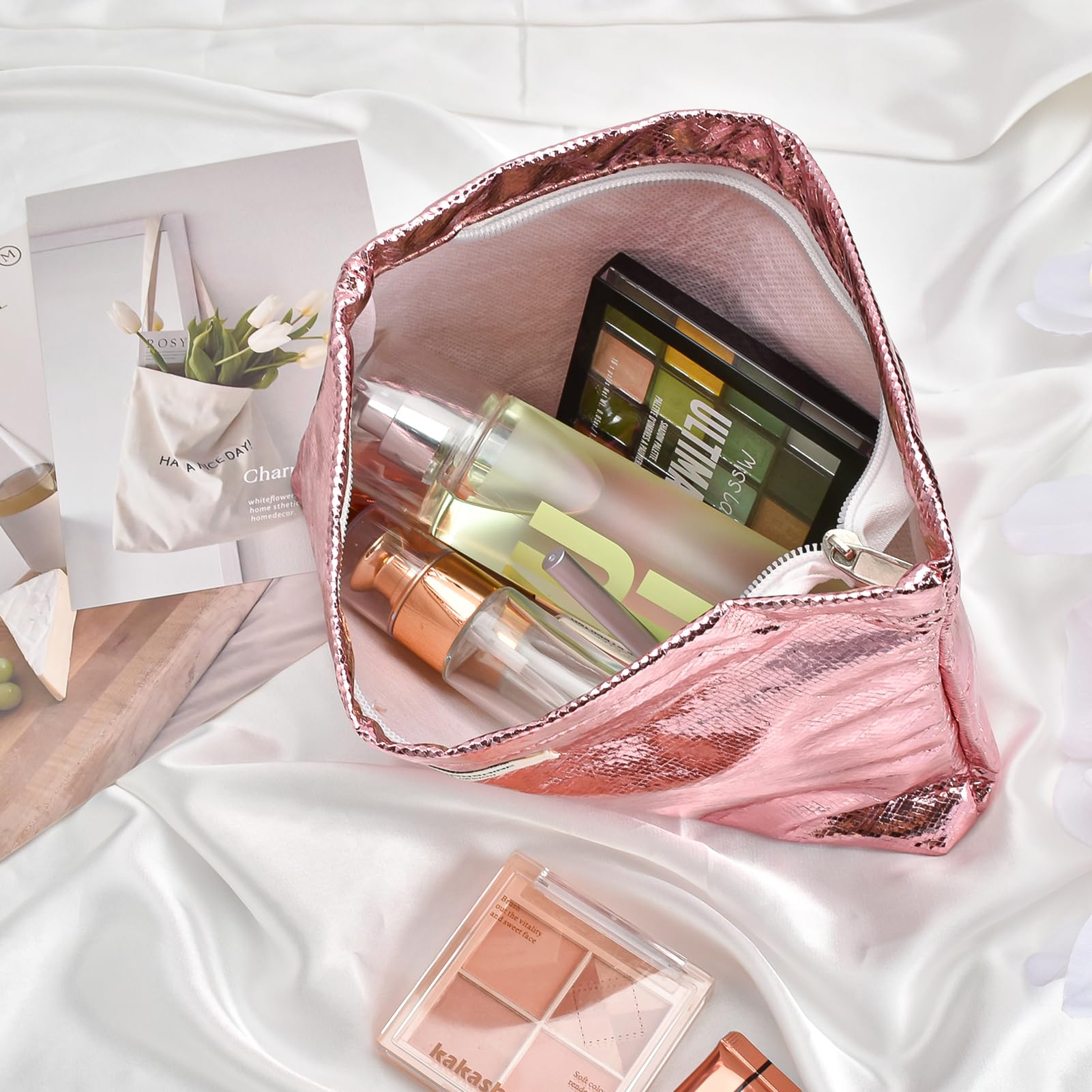 Luxury Glitter Makeup Bag for Women - Cute Shiny Cosmetic Organizer, Travel Toiletry Pouch, Canvas Makeup Case (Pink) - Perfect for Travel, Gym & Daily Beauty Essentials Storage