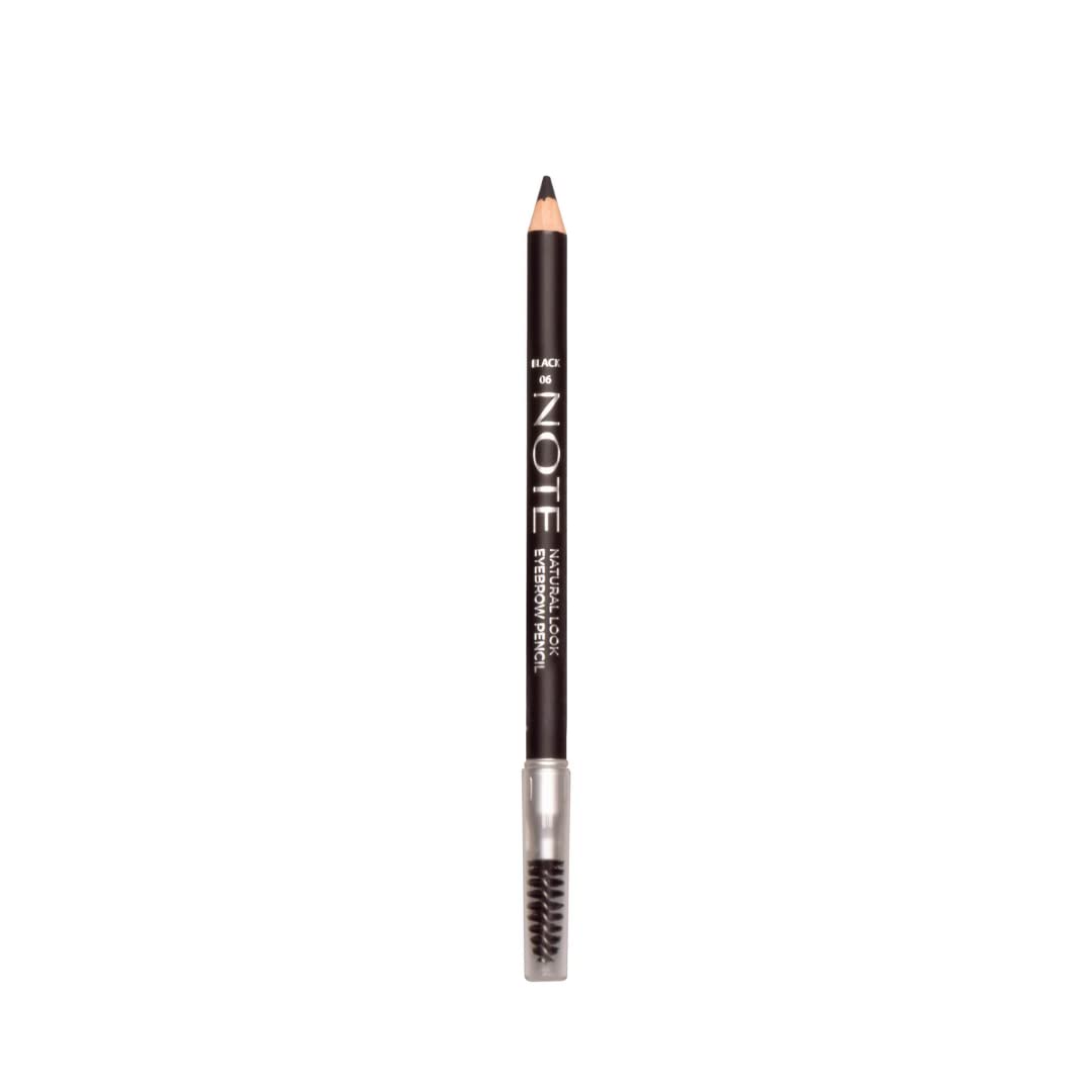 2 in 1 Natural Look Eyebrow Pencil & Brush - Waterproof Wooden Eyebrow Pencil with Spoolie for Matte Finish | Perfect for Daily Makeup, Professional Salon Use & Travel | Black Shade for Natural Brows