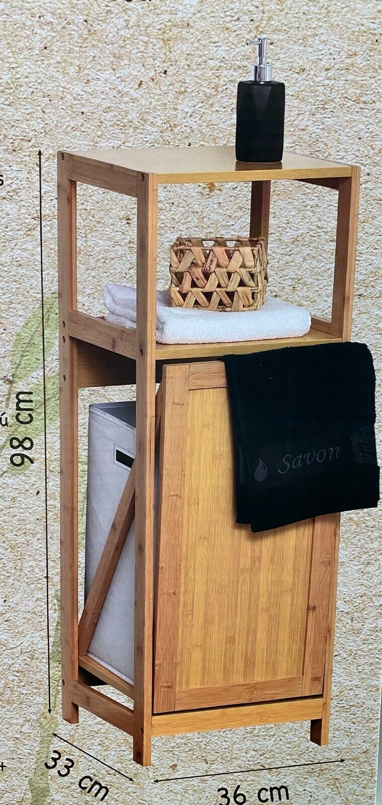 Eco-Friendly Bamboo Cabinet with Pull-Out Laundry Basket & Storage Shelf - Perfect for Laundry Room Organization & Small Space Storage