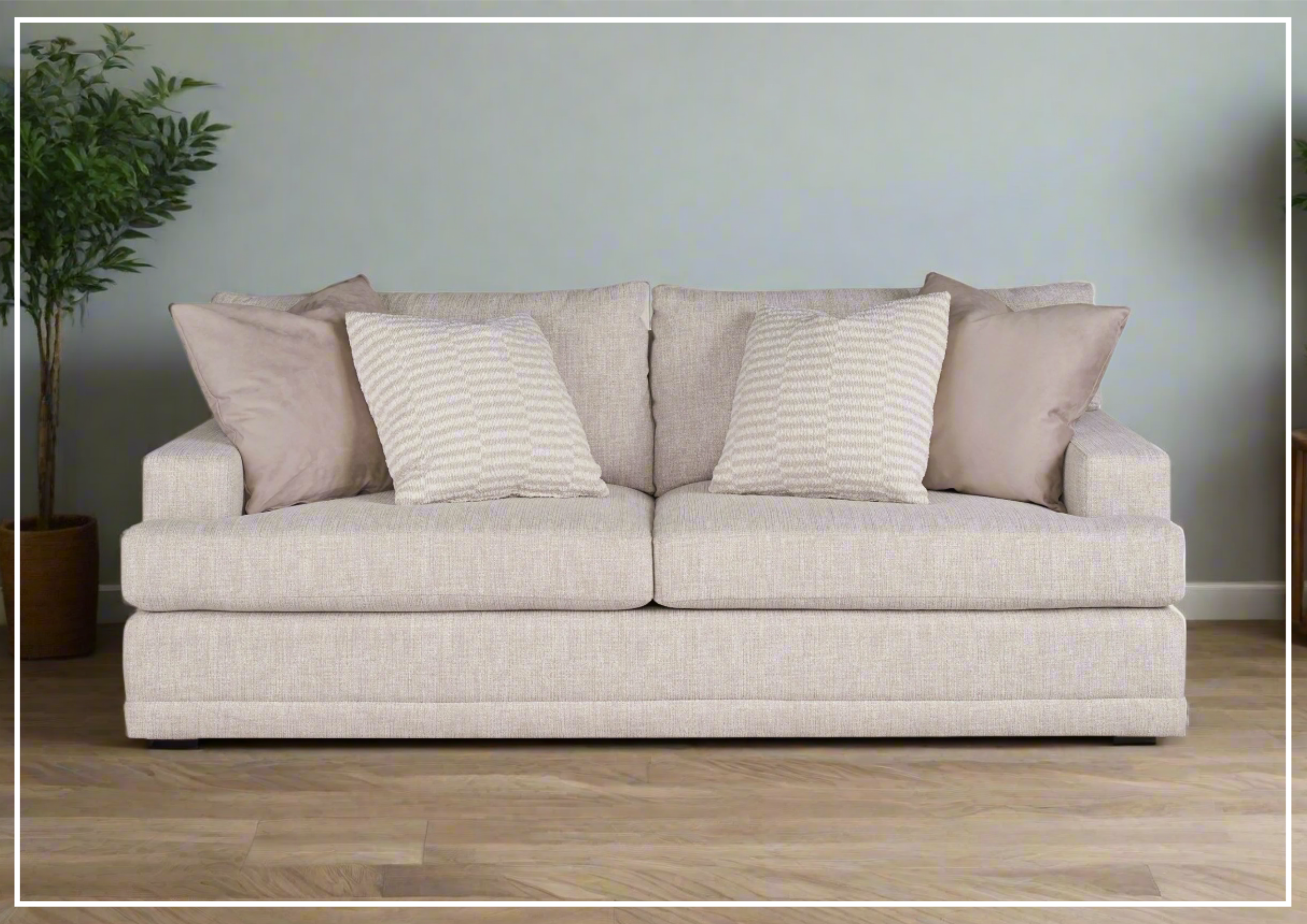 Universal Hadlee Beige Fabric Sofa with Attached Cushions - Modern Living Room Furniture for Small Spaces, Apartments & Cozy Home Decor