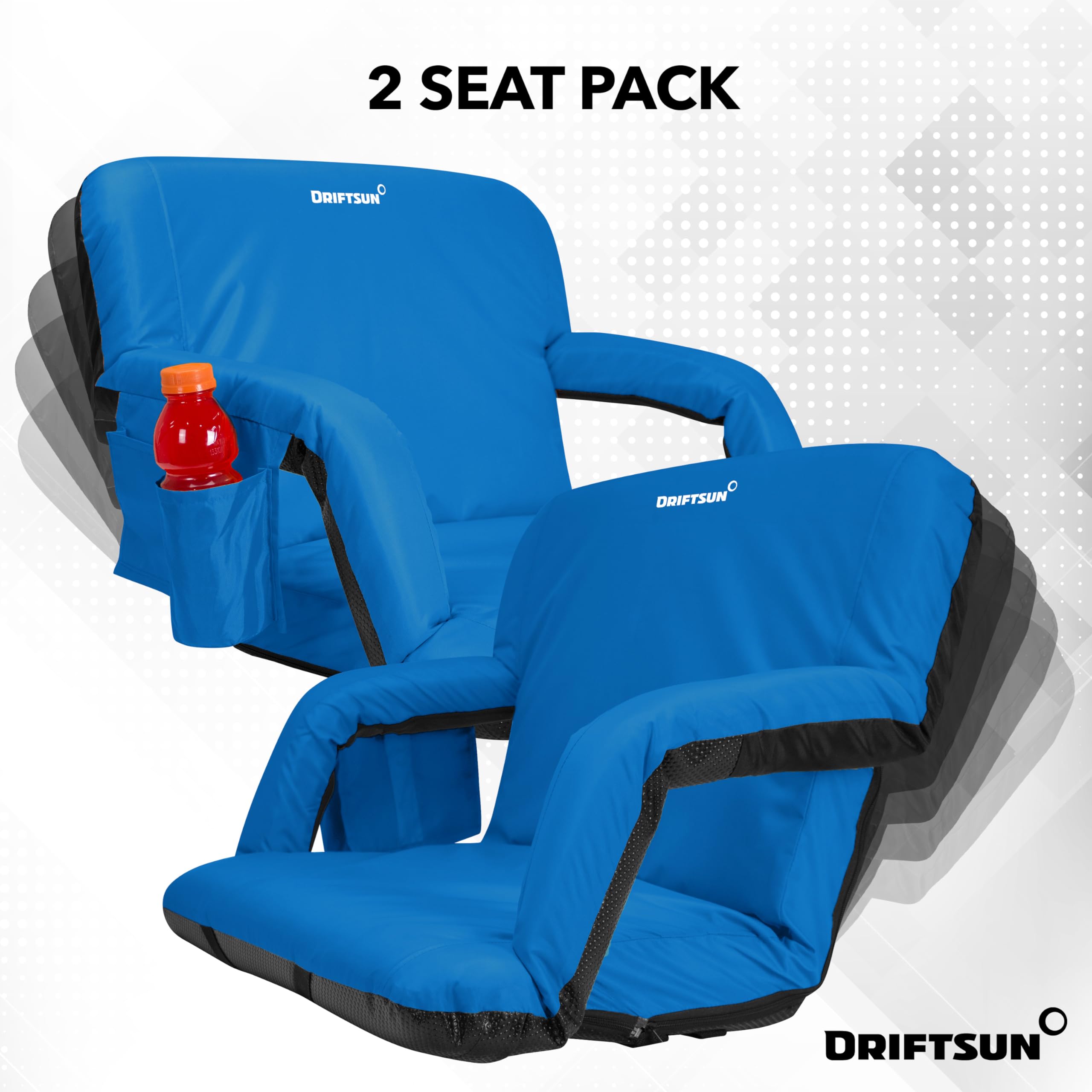 Driftsun 2 Pack Extra Wide Stadium Seats with Back Support - Foldable Bleacher Chairs for Outdoor Sports, Concerts & Events - Waterproof Portable Stadium Seating for Football, Baseball, Soccer Games & Picnics