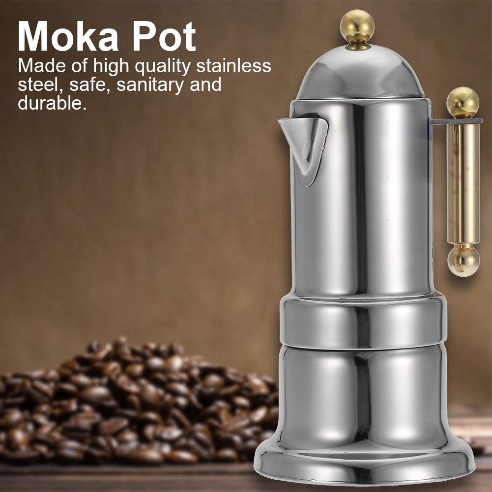 Mootea Stainless Steel Moka Pot Stovetop Espresso Maker - 4 Cup Italian Coffee Brewer with Safety Valve for Home & Office Use | Perfect for Stovetop Espresso, Camping & Gifts