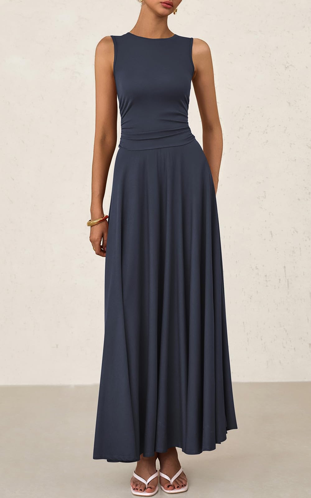 PRETTYGARDEN Women's Spring Summer Casual Sleeveless Crewneck A-Line Maxi Dress - Stretchy Flowy Long Tank Dress for Beach, Vacation & Outdoor Activities