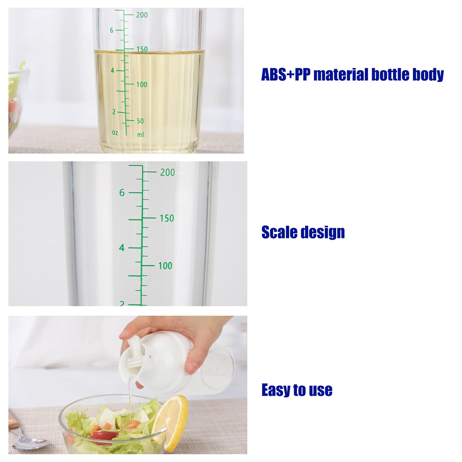 200ML Leak-Proof Salad Dressing Shaker Bottle with Dripless Pour Lid - Perfect for Homemade Vinaigrettes, Dressings & Oil Mixing - Ideal for Kitchen, Picnics & Restaurants (White)