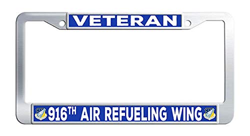 Stainless Steel Air Force Veteran 916th Air Refueling Wing License Plate Frame - Durable Car License Plate Holder for Military Support & Patriotic Display
