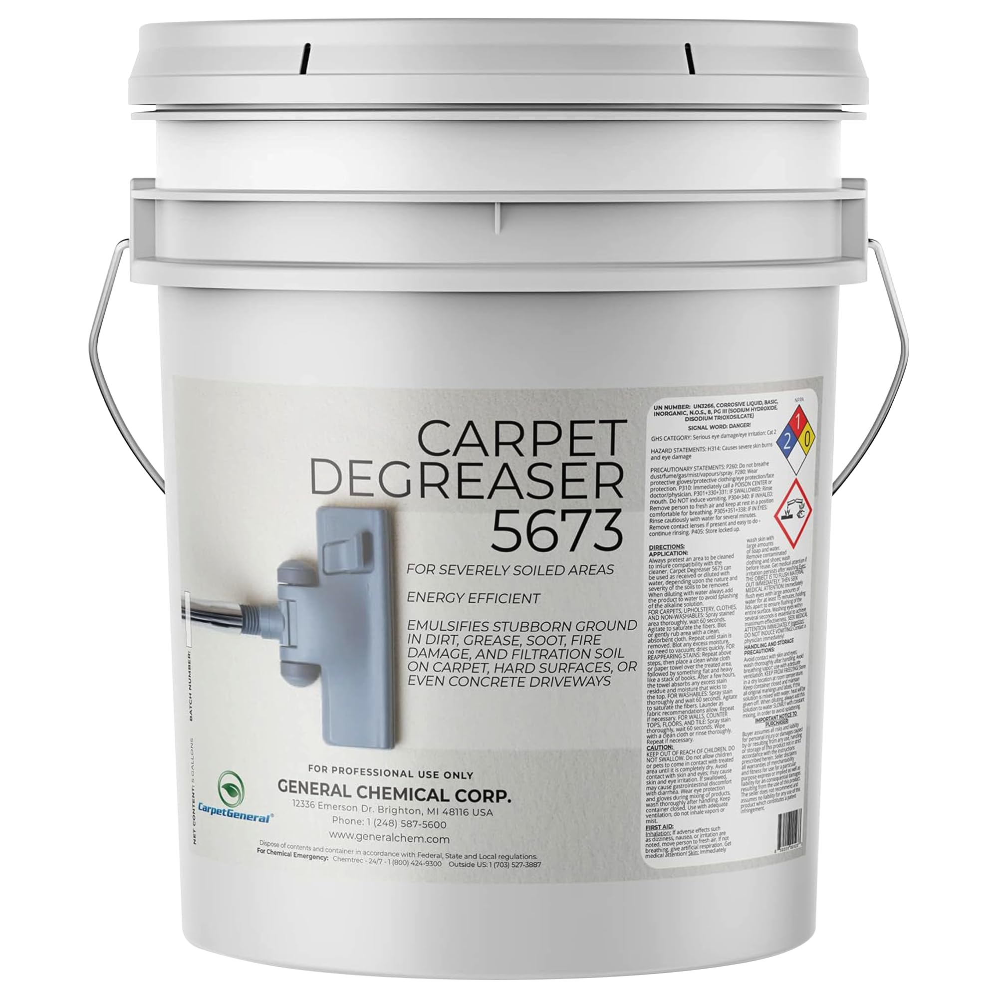 Professional Heavy Duty Carpet Degreaser & Spot Cleaner - 5 Gallon Pail for Deep Cleaning Carpets, Car Upholstery & Rug Stain Removal | Ideal for Home, Office & Auto Detailing