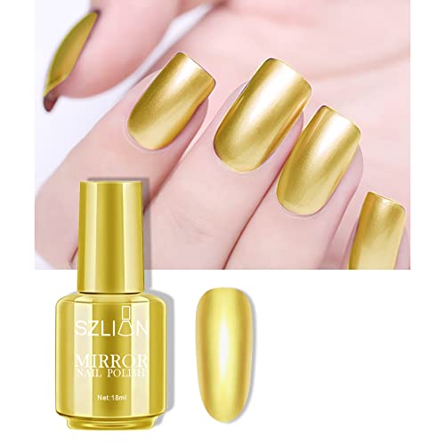KYDA 18ml Mirror Nail Polish Set - Long Lasting Metallic & Glossy Nail Lacquer for Professional Nail Art - High Shine Reflective Manicure in Gold (0.61 fl oz) - Perfect for Parties, Weddings, Special Occasions & DIY Nail Designs