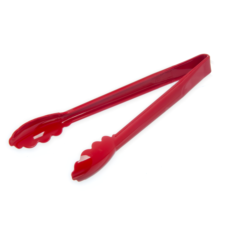 Carlisle 12-Inch Red Plastic Utility Tongs - Heavy Duty Kitchen Tongs for Cooking, Grilling, BBQ, Serving & Salad Tossing