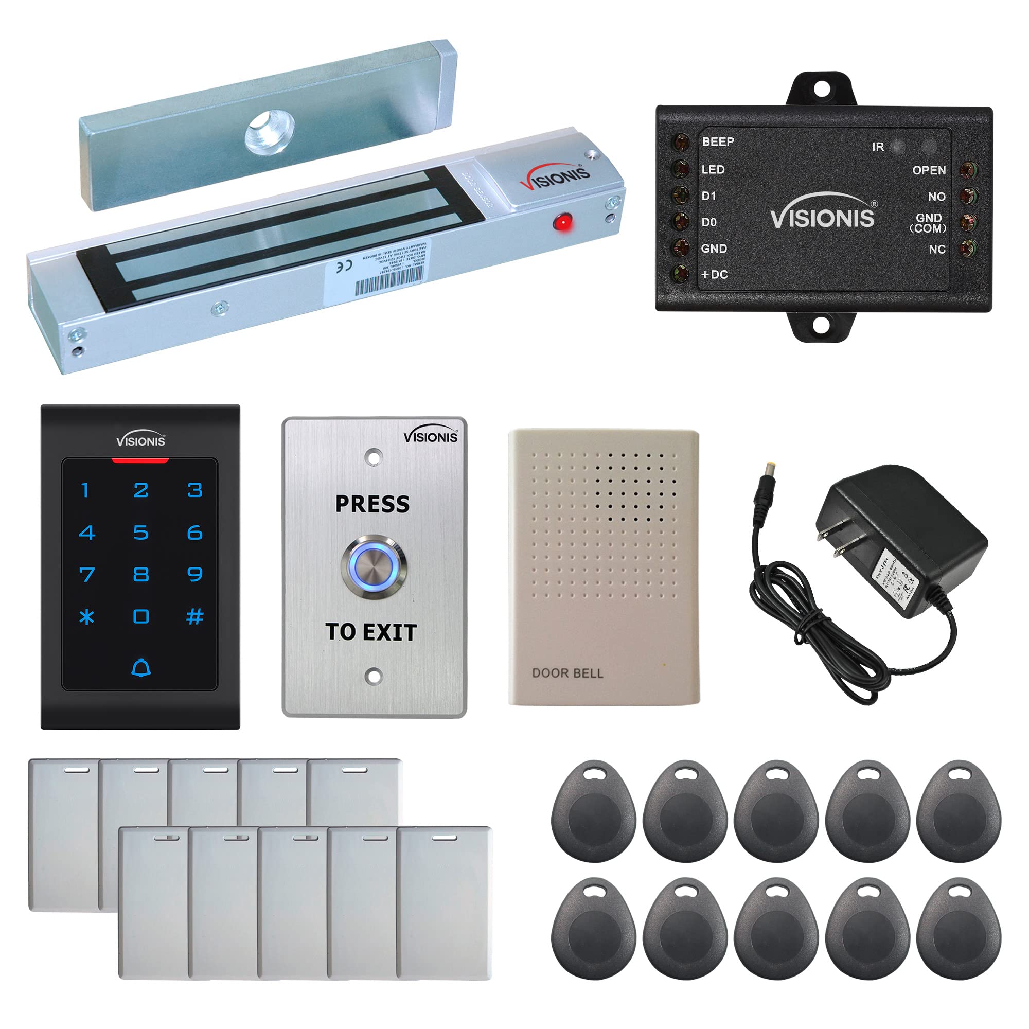 Visionis FPC-5322 Single Door Access Control System - 300lbs Magnetic Lock with VIS-3002 Indoor Keypad Reader (Standalone Mini Controller, Wiegand 26, No Software Required) - Includes EM Cards & Supports 1000 Users - Perfect for Office Buildings, Schools, and Restricted Access Areas