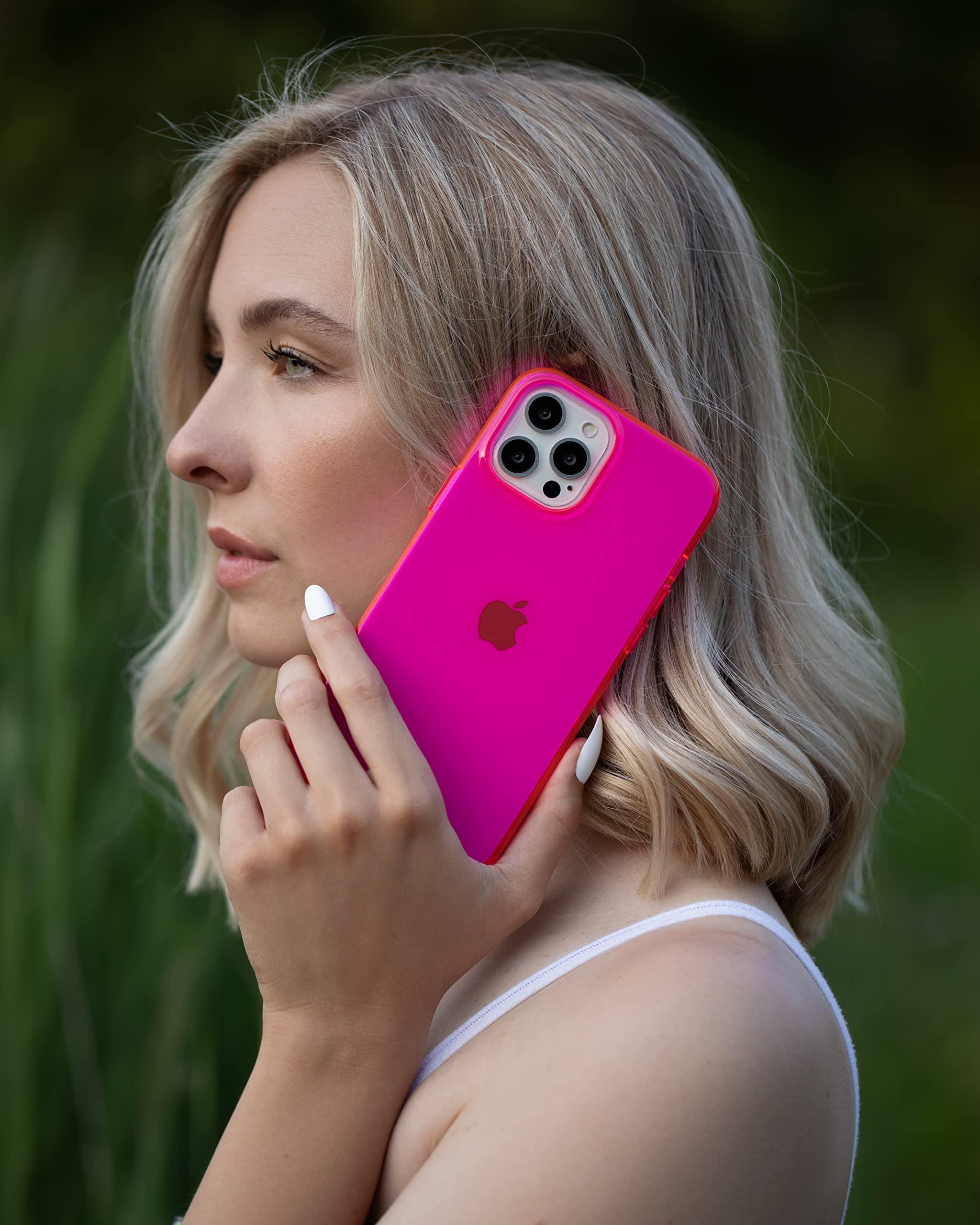 Shockproof MagSafe Compatible iPhone 14 Plus Case - Neon Pink Crystal Clear Protective Cover with 360° Protection | Perfect for Everyday Use, Travel & Outdoor Activities