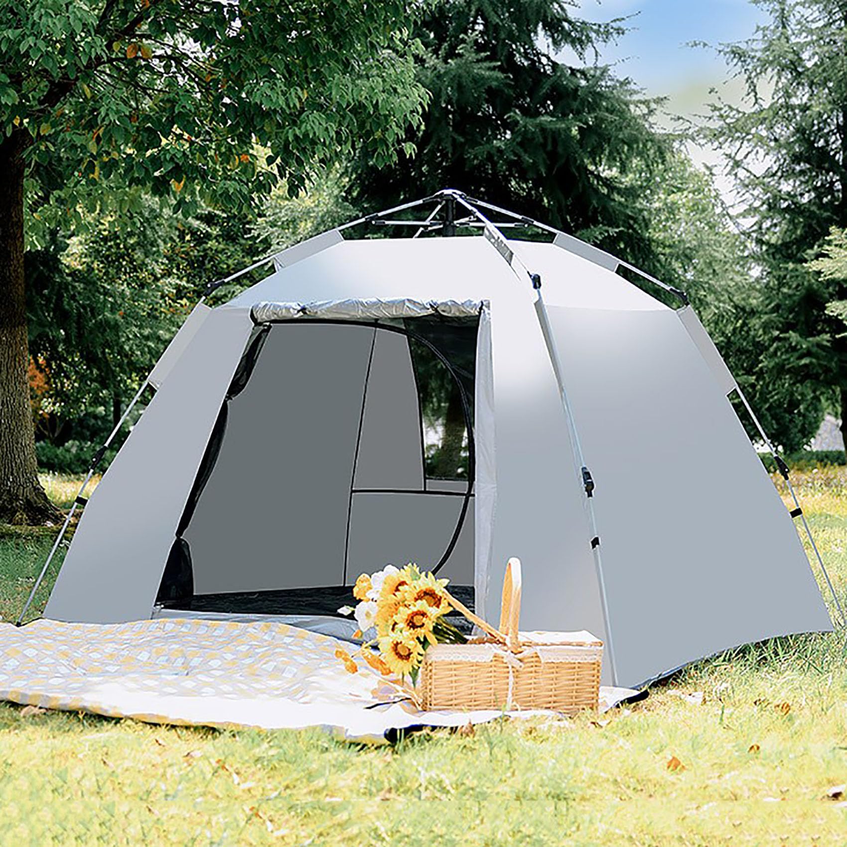 2 Person Instant Dome Tent - Windproof & Removable Grey Camping Tent for Outdoor Adventures, Hiking, Backpacking & Motorhome Trips | Foldable & Easy Setup