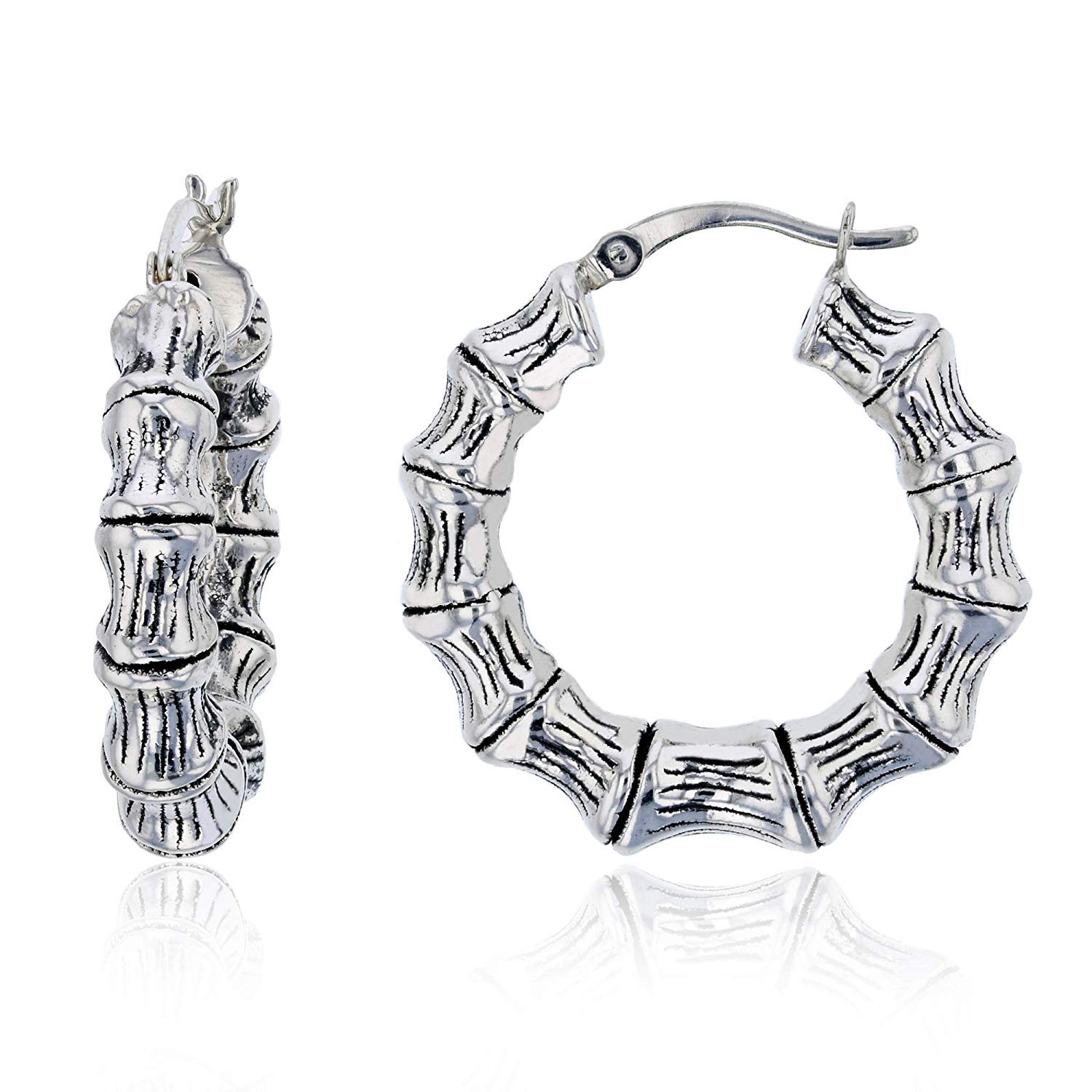 DECADENCE Sterling Silver Oxidized Electroformed Textured Bamboo Hoop Earrings for Women - Round & Square Hoops with Secure Snap Bar Closure | 14k Gold Plated Classic Earrings | Perfect for Everyday Wear, Office & Special Occasions