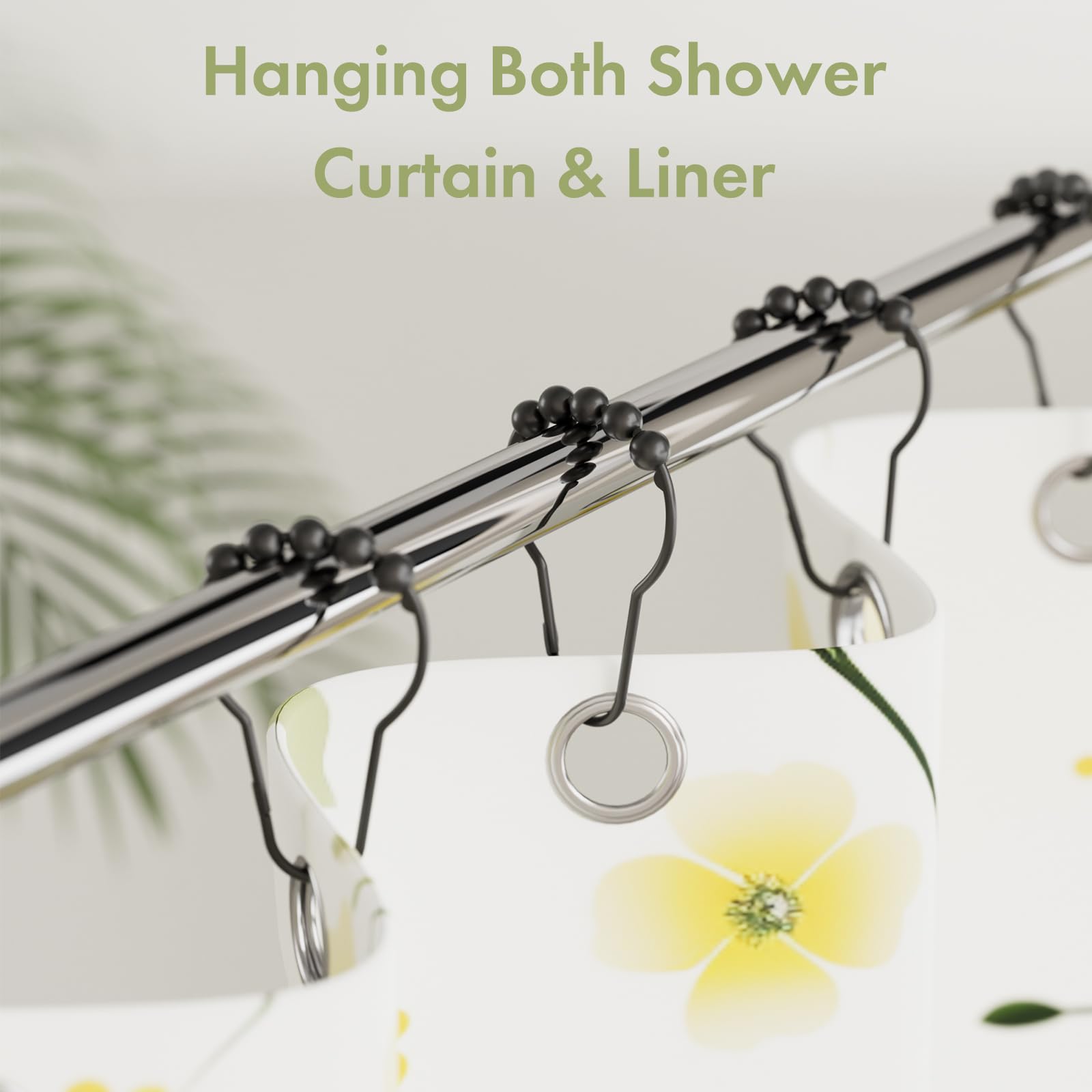 Amazer 12-Pack Rustproof Stainless Steel Shower Curtain Hooks - Decorative Black Bathroom Hooks for Shower Liners & Curtains - Durable & Stylish Bath Accessories for Home, Hotel, and Dorm Use