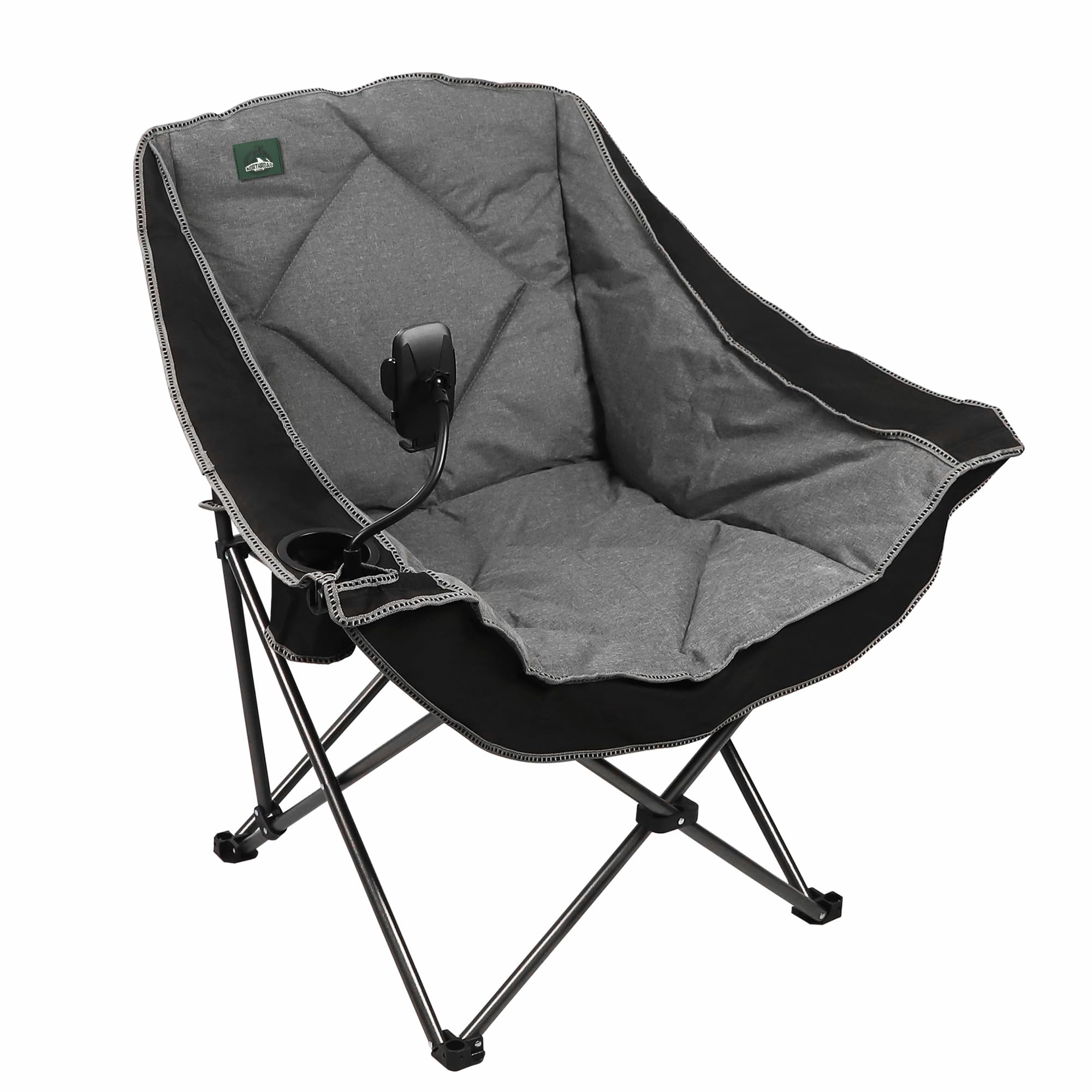Northroad Oversized Foldable Camping Chair with Phone Holder & Cup Holder - Heavy Duty 300 lbs Capacity Padded Lawn Chair for Outdoor, Beach, Picnic, Hiking, Fishing, Backyard, Concert & Tailgating - Includes Carry Bag (Black)