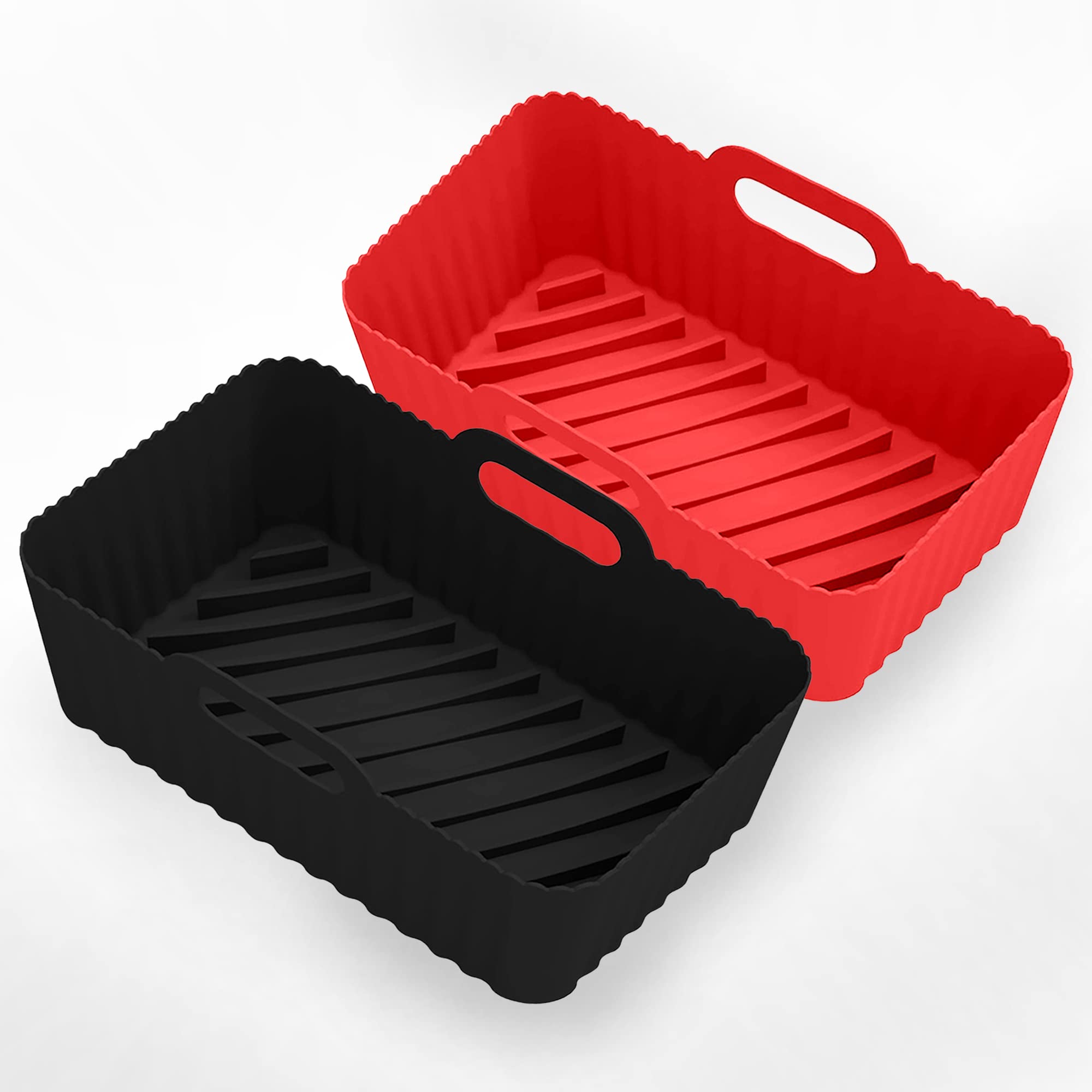 **Reusable Silicone Air Fryer Liners - 2Pcs Non-Stick Basket Accessories for Ninja Air Fryer (Black & Red) | Perfect for Easy Cooking & Cleanup**