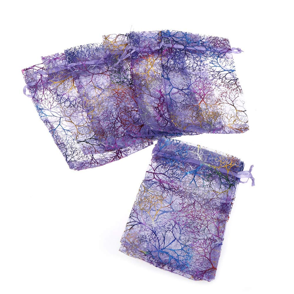100pcs Purple Organza Gift Bags 3x4 Inches - Jewelry Pouch Drawstring Bags for Christmas Wedding Party Favors, Birthday Gifts & Bridesmaid Accessories - Coralline Organza Favor Bags for Jewelry, Candies & Small Gifts