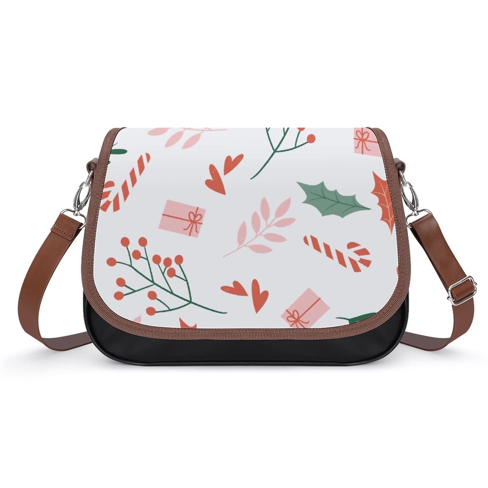 Stylish Printed Leather Shoulder Crossbody Bag for Women - Medium Hobo Satchel with Top Handle, Berry Leaves Design - Perfect for Work, Travel & Everyday Use