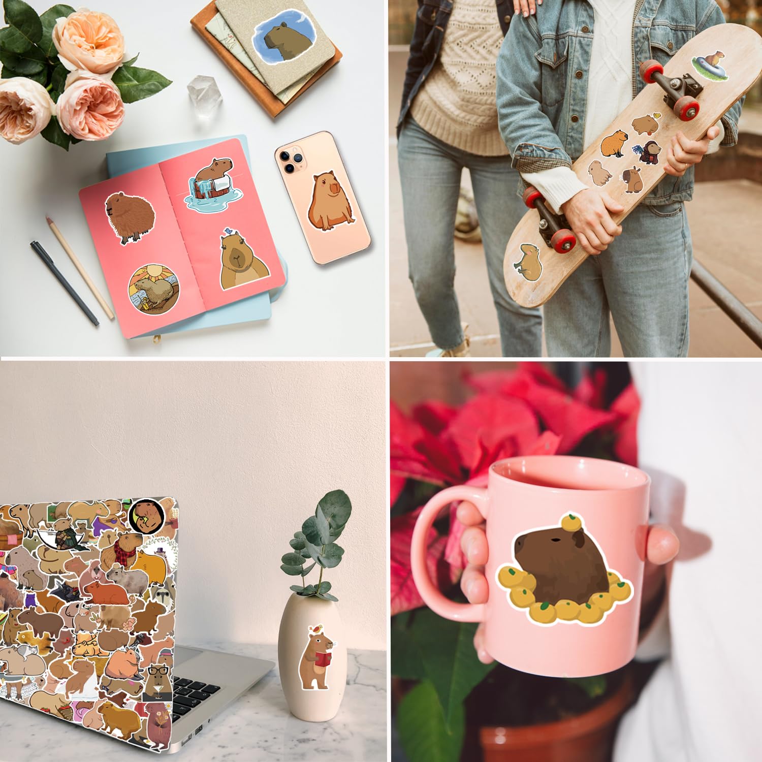 100 PCS Cute Capybara Stickers - Waterproof Vinyl Decals for Laptop, Guitar, Motorcycle, Bike, Skateboard, Luggage, Phone & Hydro Flask - Perfect Gift for Kids & Teens Birthday Party - Great for DIY Crafts, School Projects & Personalizing Your Belongings