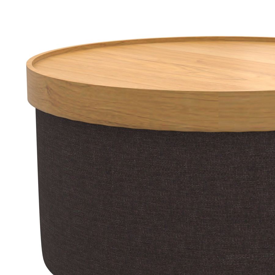 Betsy Round Storage Ottoman with Tray - Charcoal & Natural Fabric - Versatile Footrest, Coffee Table & Hidden Storage for Living Room, Bedroom & Nursery