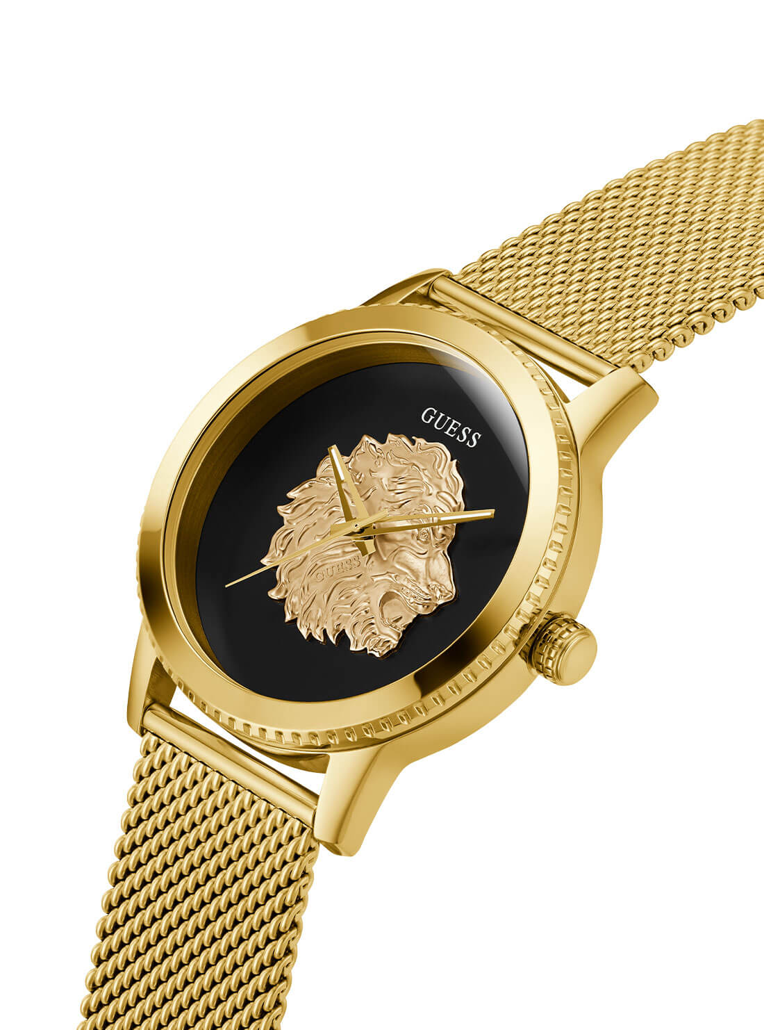 Luxury Gold Monarch Black Lion Mesh Watch for Men - Elegant Stainless Steel Dress Watch - Perfect for Business, Formal Events & Gifting