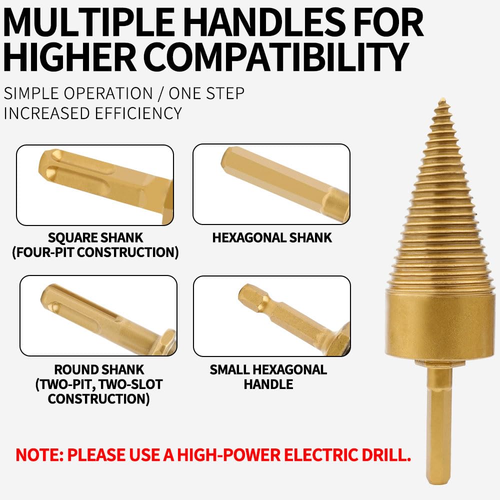 5pcs Heavy Duty Log Splitter Drill Bits - Removable Cones for Kindling Wood Splitting, Hex/Square/Round Shank (32mm/1.26inch & 42mm/1.65inch) - Perfect for Firewood Preparation & Camping
