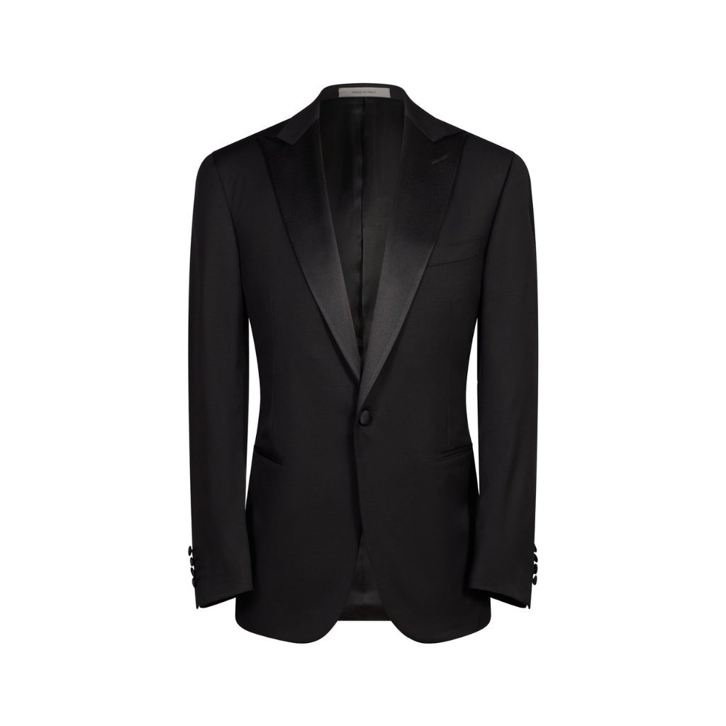 Premium CORNELIANI Black Wool Suit with Peak Lapel - Classic Business & Formal Attire for Men - Perfect for Weddings, Office Meetings & Special Events