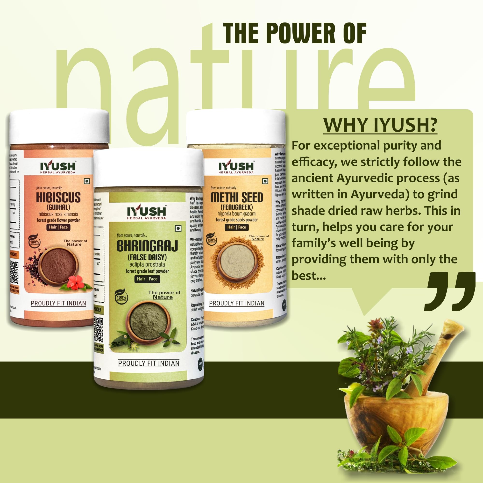 IYUSH Ayurvedic Bhringraj Powder with Fenugreek & Hibiscus for Hair Growth – 300g | Natural Hair Mask for Dry, Frizzy Hair & Scalp Care | Herbal Volume Booster | Skin & Hair Treatment | Perfect for DIY Spa & Home Hair Care Routines