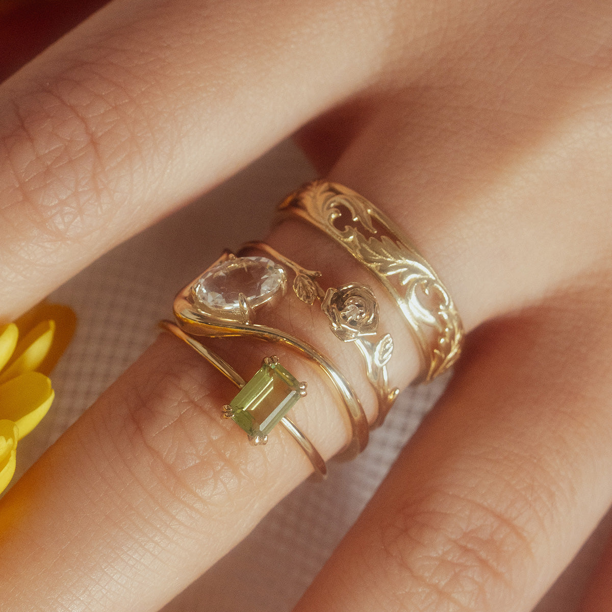 Solid Gold Floating Gem Ring - Elegant 14K Gold Dainty Stackable Ring for Women | Perfect for Everyday Wear, Gift Giving & Special Occasions