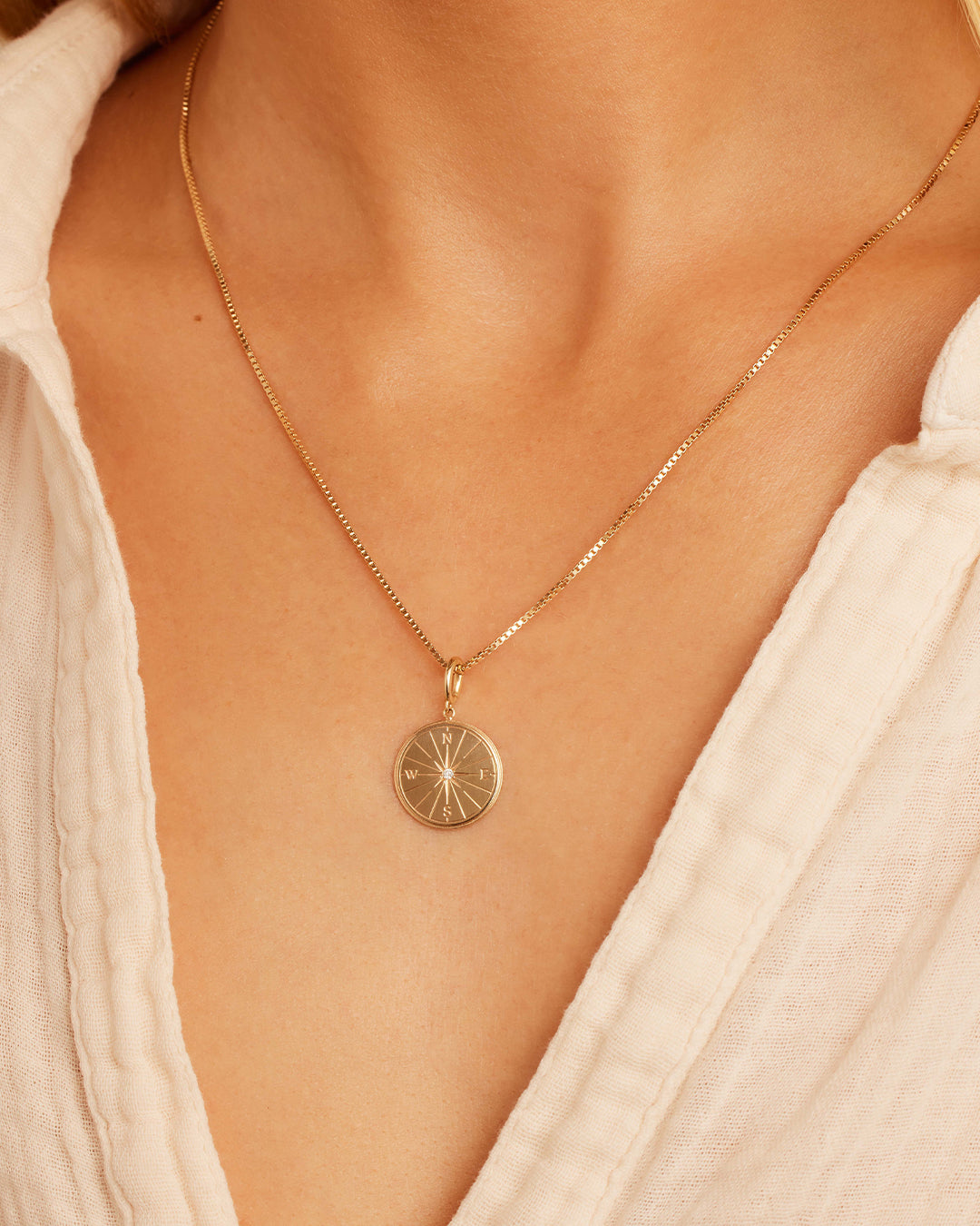 14K Gold Diamond Compass Pendant Necklace - Perfect for Travel, Adventure & Gift Giving