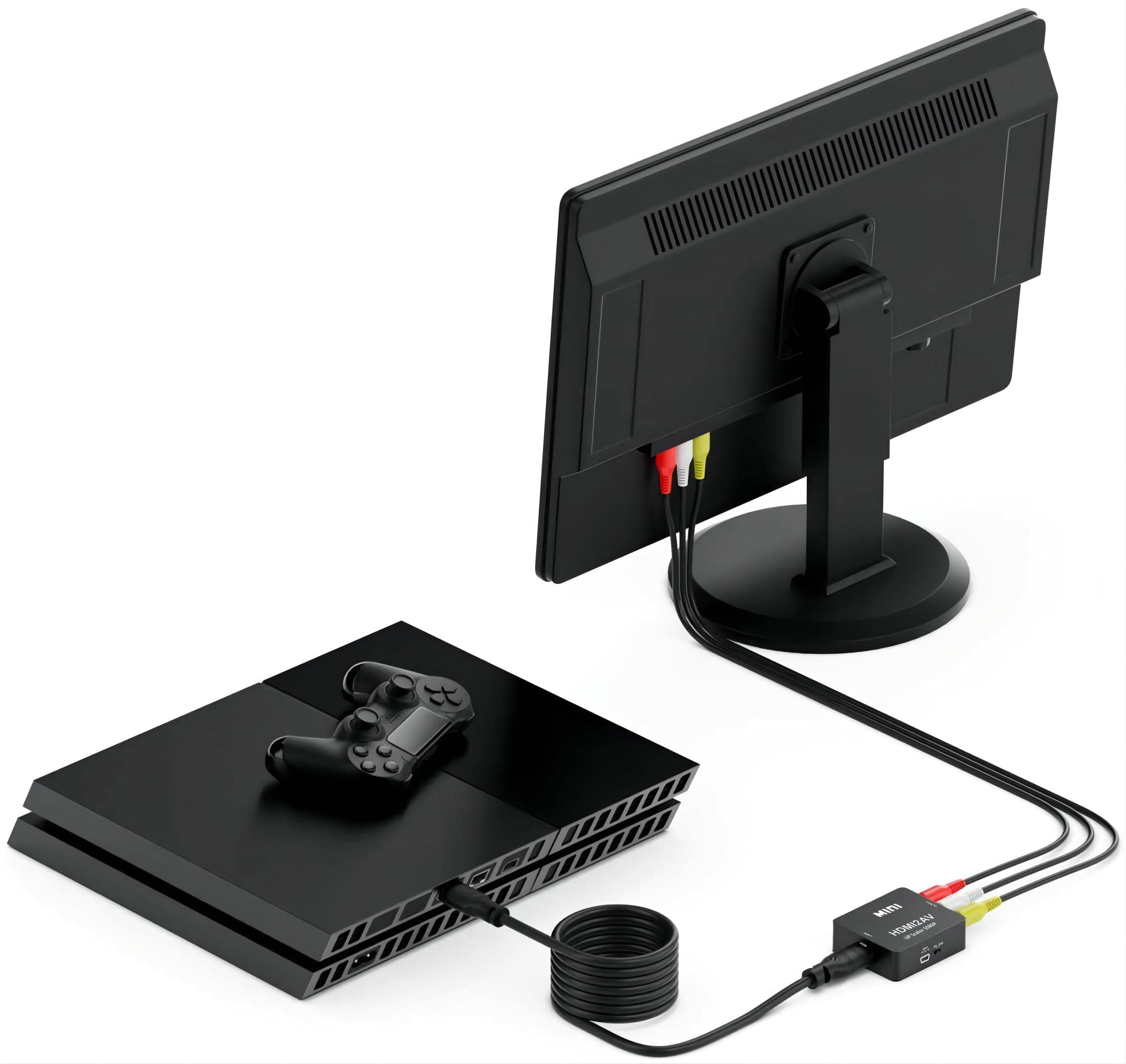 QGECEN HDMI to RCA Converter Adapter - PAL/NTSC Composite AV CVBS Video Audio Converter for Xbox 360/One, PS3/4/5, DVD Players, Android TV Box, Fire Stick, Roku - Perfect for Home Theater Setups & Retro Gaming Systems