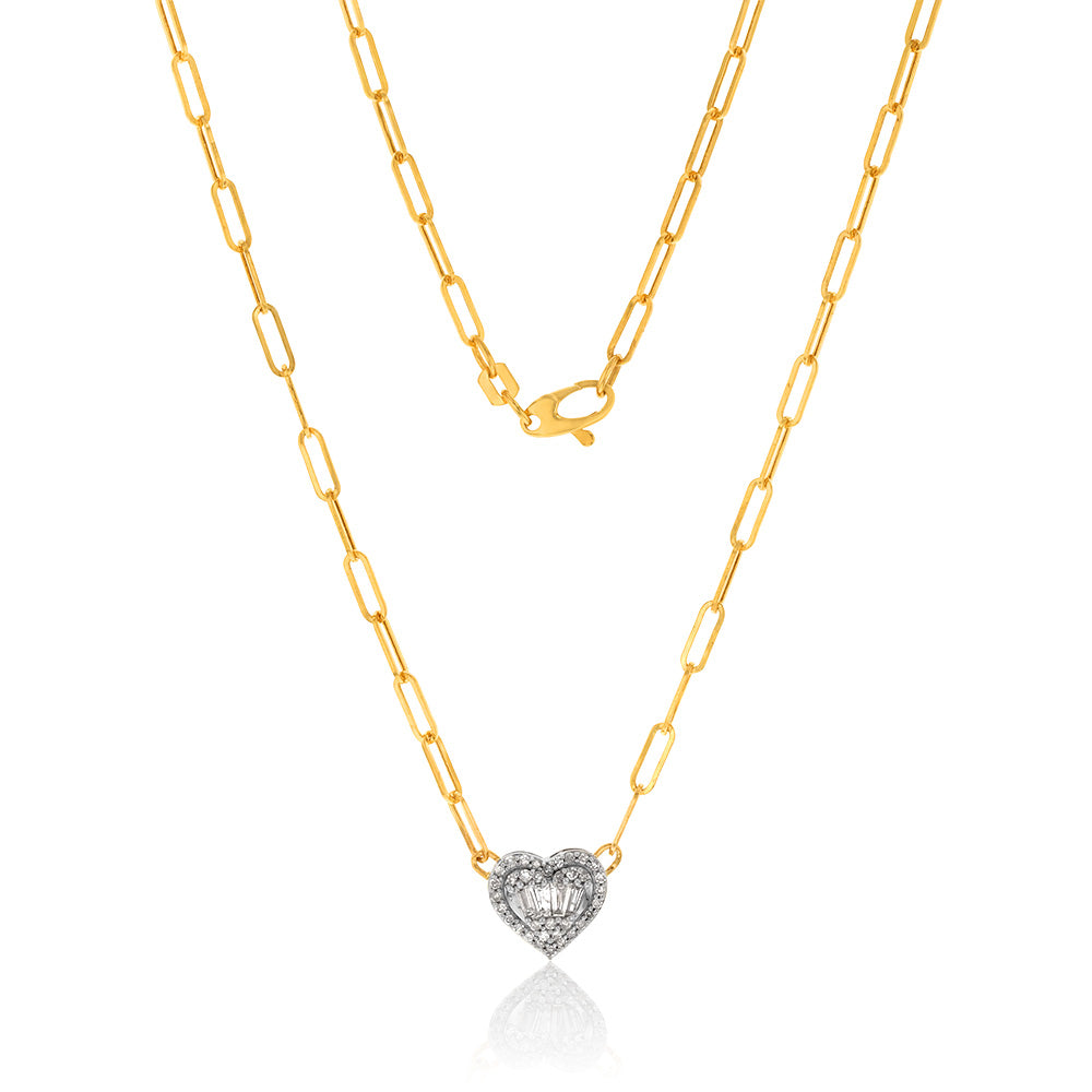14K Yellow & White Gold 1/2 Carat Diamond Heart Pendant Necklace with 16