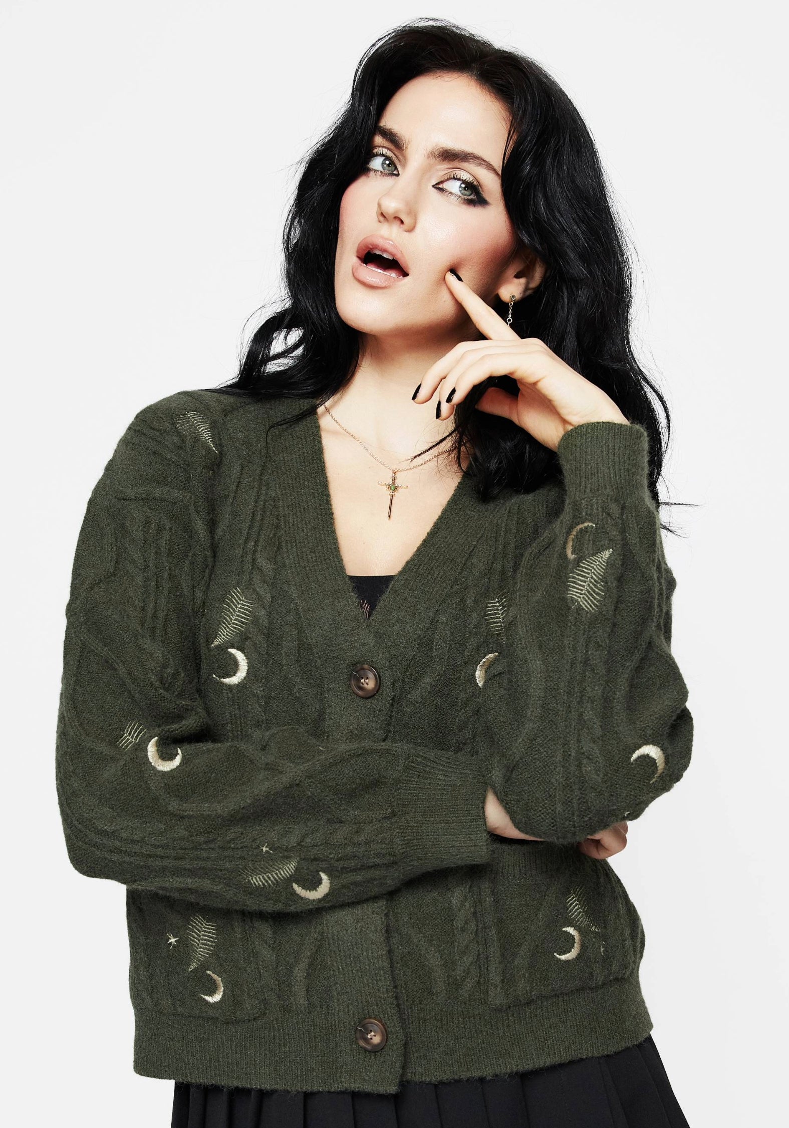 Dianne Embroidered Cable Knit Cardigan Sweater for Women - Cozy Winter Pullover with Vintage Floral Design | Perfect for Office, Date Night & Casual Outfits