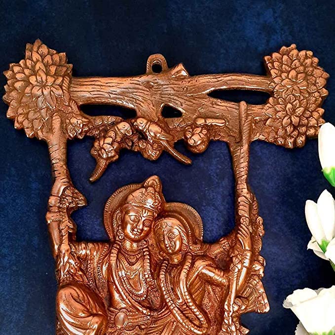 APKAMART Radha Krishna Jhula Wall Hanging - 14.5 Inch Metal Wall Art for Home Decor, Room Decor, Pooja Room, Indian Gift - Perfect for Festivals, Weddings & Spiritual Spaces