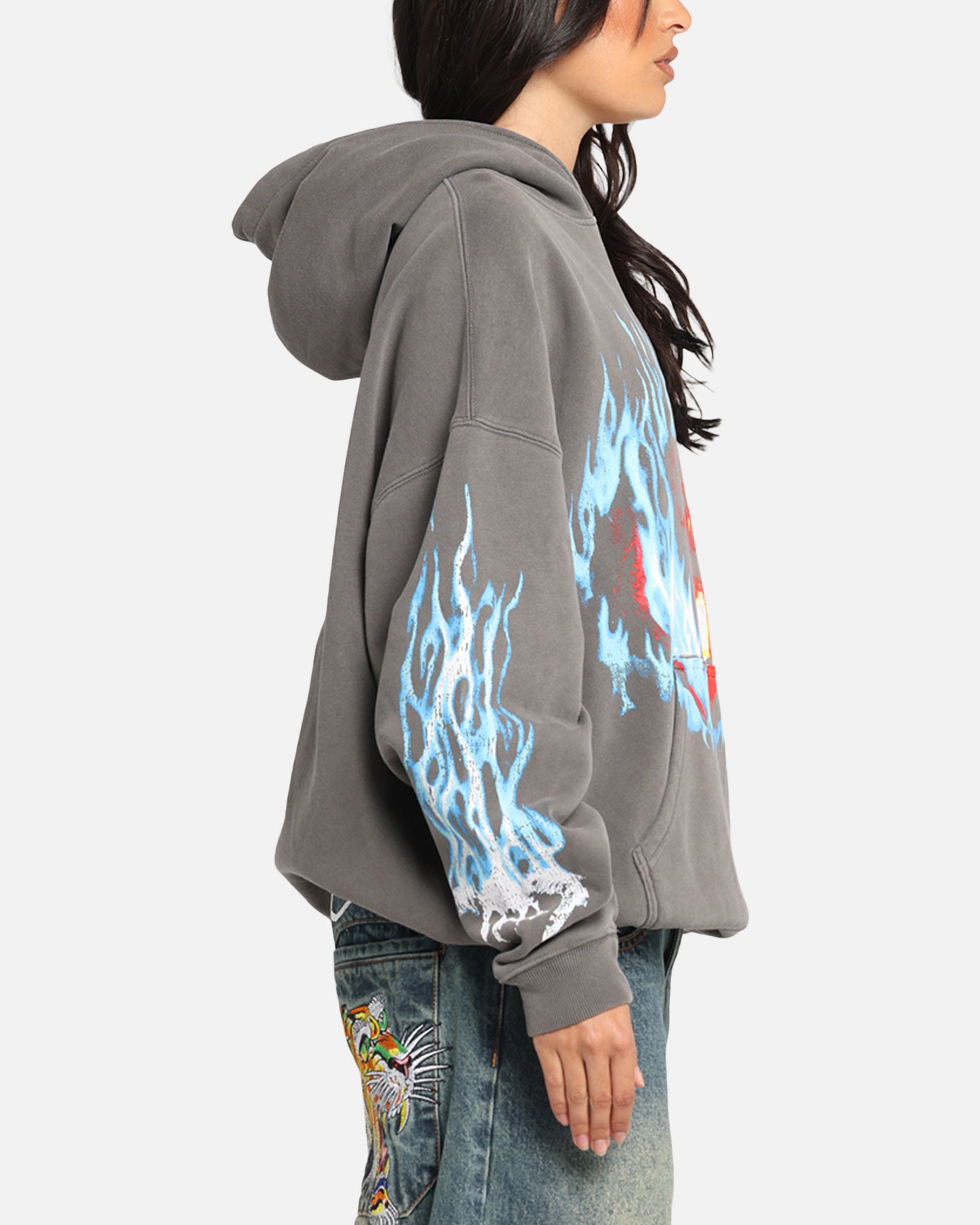 Premium Lord of The Rings Balrog Hoodie - Washed Charcoal - American Thrift - Comfortable & Stylish for Cosplay, Movie Nights & Fantasy Fans