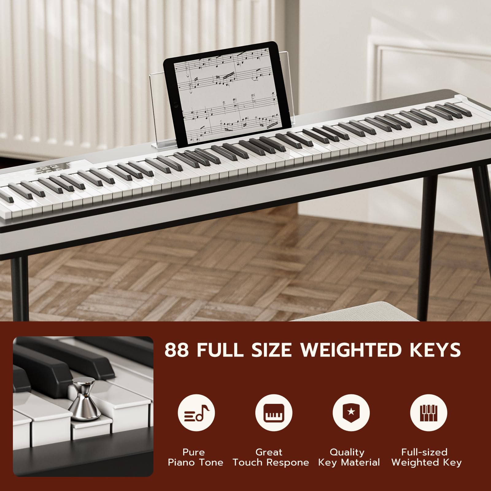 UMOMO 88-Key Weighted Digital Piano Keyboard - Full Size Electric Piano with Intelligent Touch Controls, Stand, Headphone Jack, USB/MIDI & 3 Pedals - Professional Electronic Piano for Beginners & Adults (Black) - Perfect for Home Practice, Studio Recording & Music Lessons