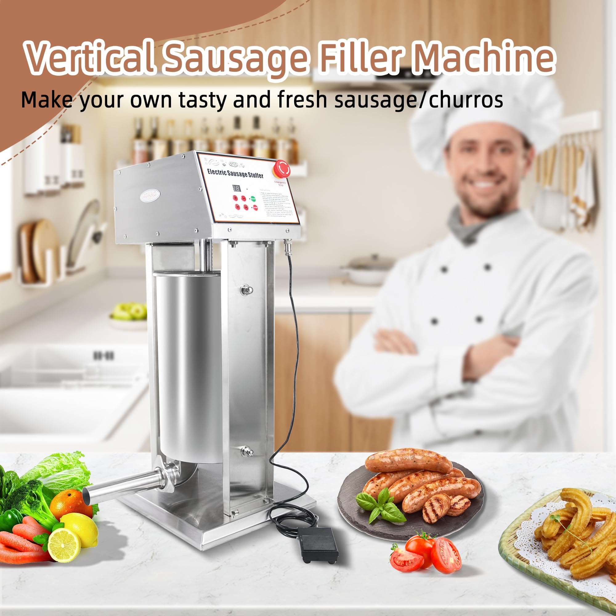 Commercial 22LB Stainless Steel Electric Sausage Stuffer - Vertical Sausage Filling Machine for Home Butchering, Deli & Meat Processing - Perfect for Sausage Making, Jerky, and Ground Meat Stuffing