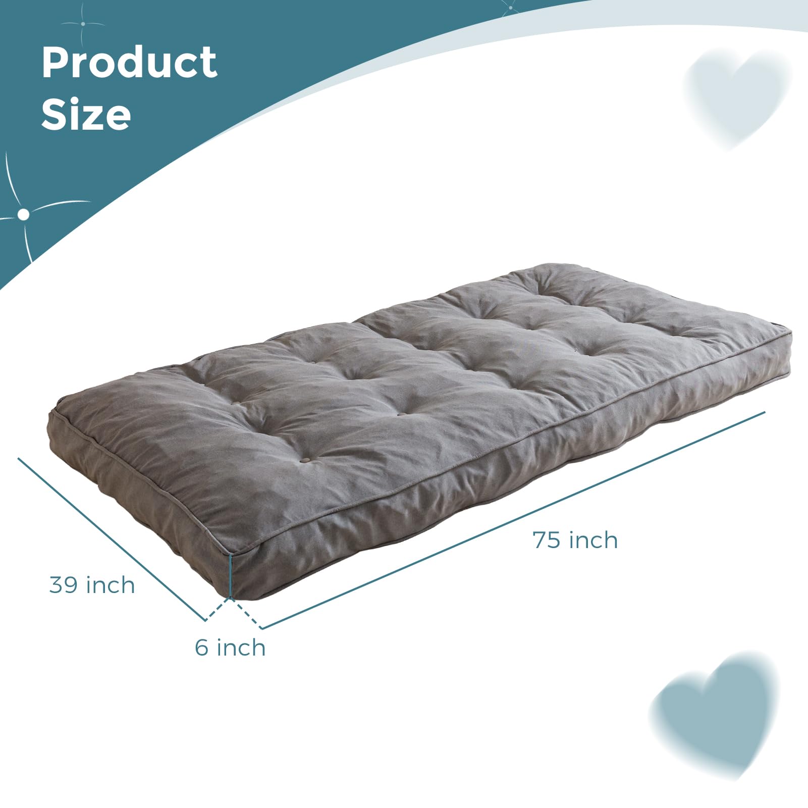 MAXYOYO 6-Inch Thick Futon Mattress with Shredded Foam Filling - Medium Firm Grey Sofa Bed Couch Mattress for Guest Room, Dorm, Apartment & Small Spaces (Frame Not Included)