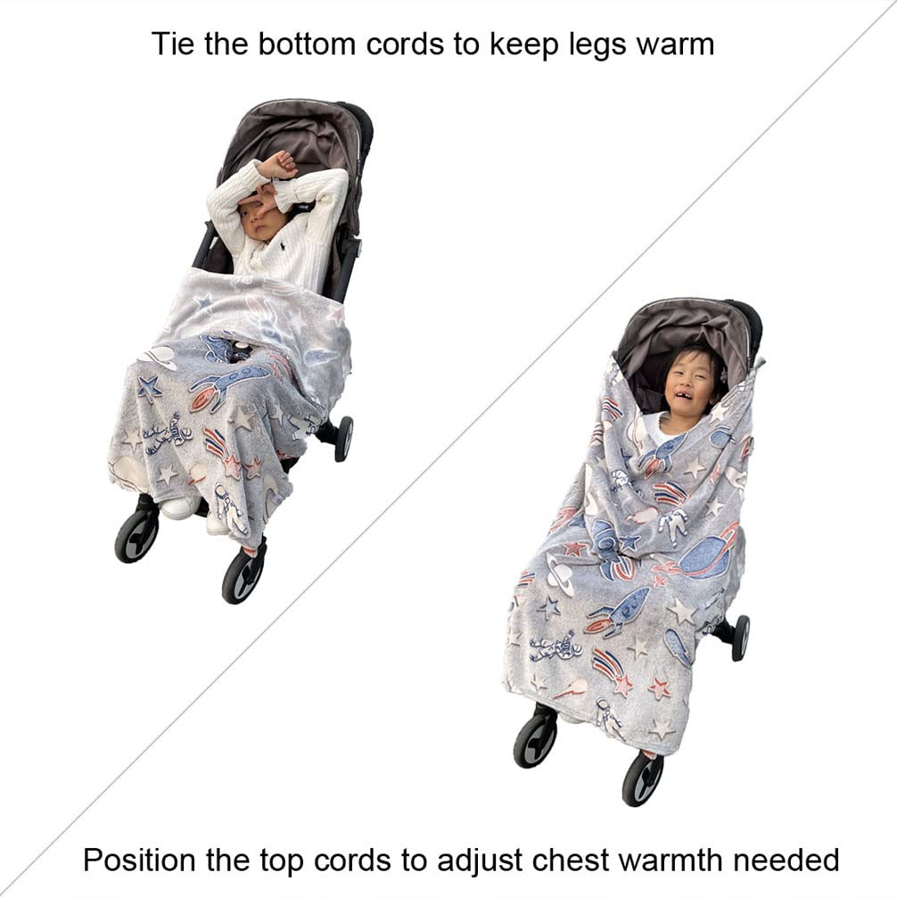 Funlife 4 Season Anti-Kicking Ultra Soft Fleece Stroller Blanket for Babies & Toddlers - Adjustable Height for Temperature Control, Breathable & Lightweight Glow-in-The-Dark Nursery Bedding (30