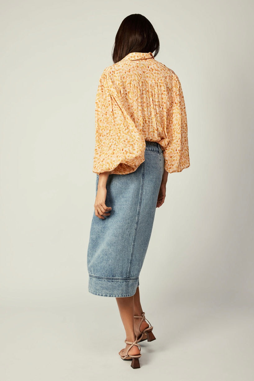 Picasso Orange Floral Long Sleeve Blouse for Women | Elegant Floral Print Top for Work, Date Night & Special Occasions
