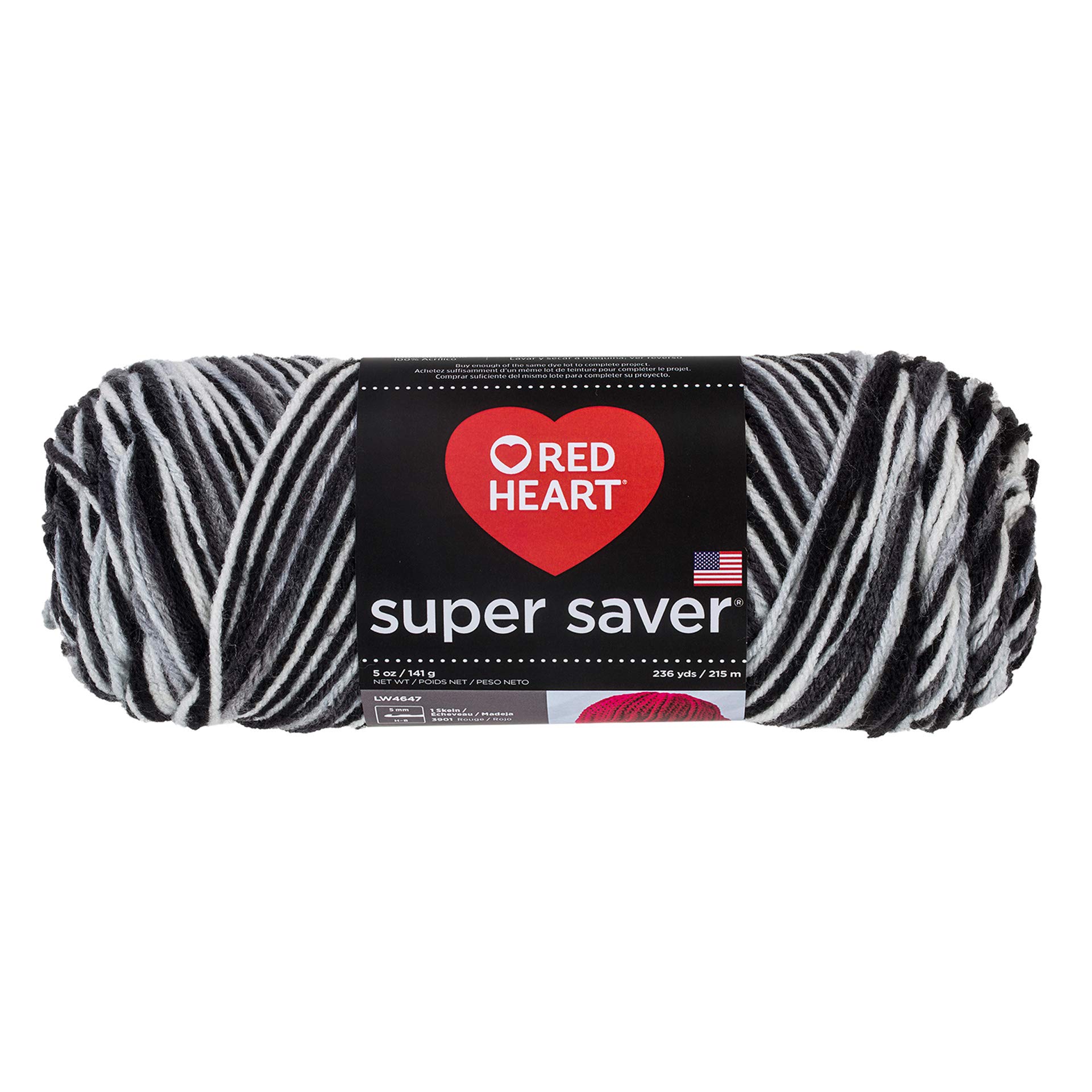 Red Heart Super Saver Yarn 932 Zebra - Soft Acrylic Yarn for Knitting & Crocheting - Perfect for Scarves, Blankets, and DIY Crafts (7 oz, 364 Yards)