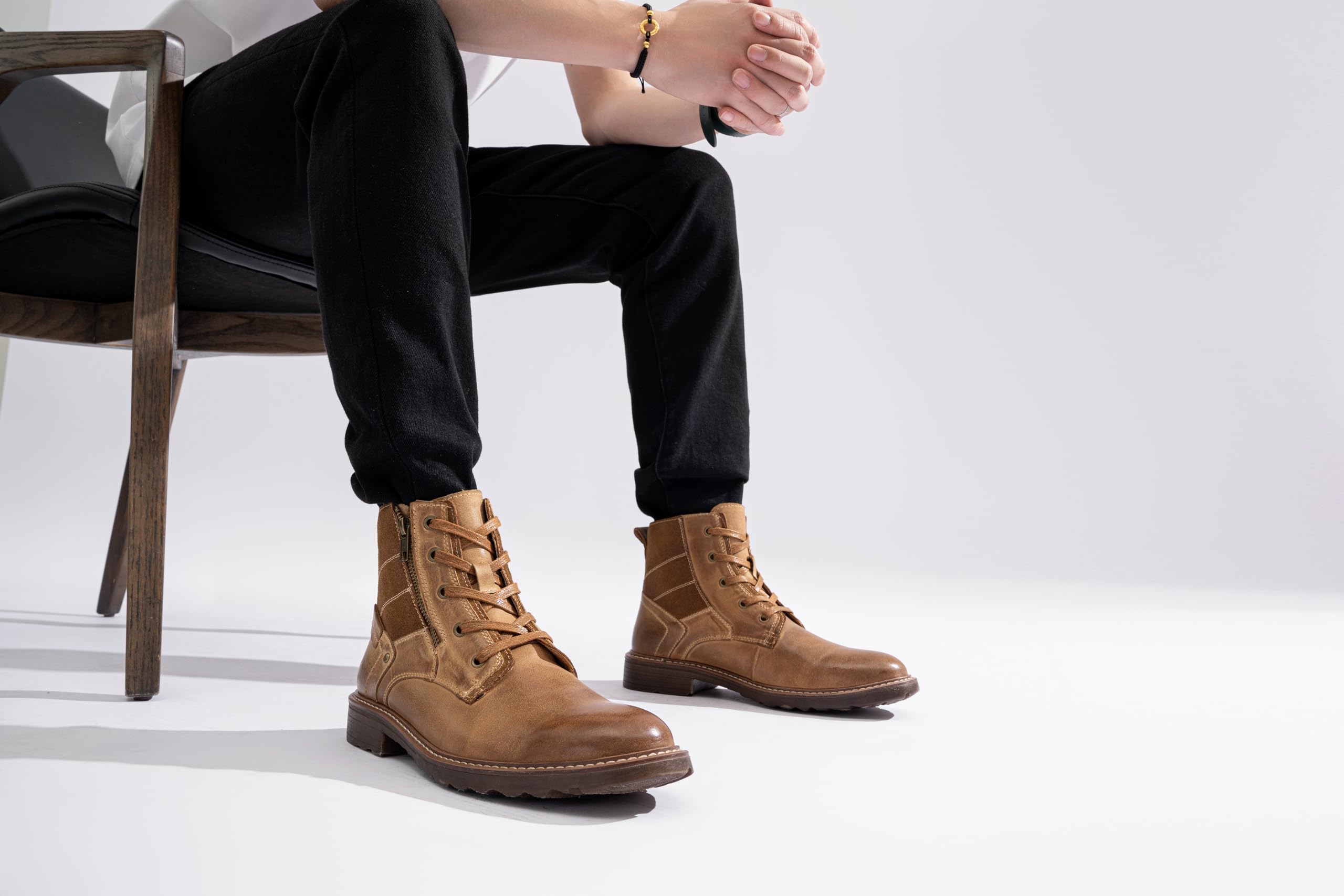 **Vostey Men's Waterproof Motorcycle Chukka Boots - Casual & Durable Leather Boots for Riding, Work & Outdoor Activities**