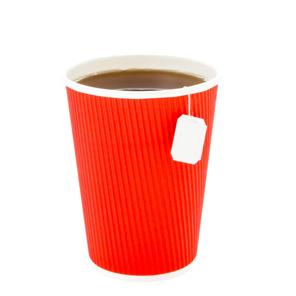 12oz Disposable Coffee Cups - 500 Pack Rippled Wall Hot Cups for Coffee, Tea, Hot Chocolate | Double Wall Insulated Red Paper Cups | Lids Sold Separately | Perfect for Restaurants, Cafes, Offices & Home Use