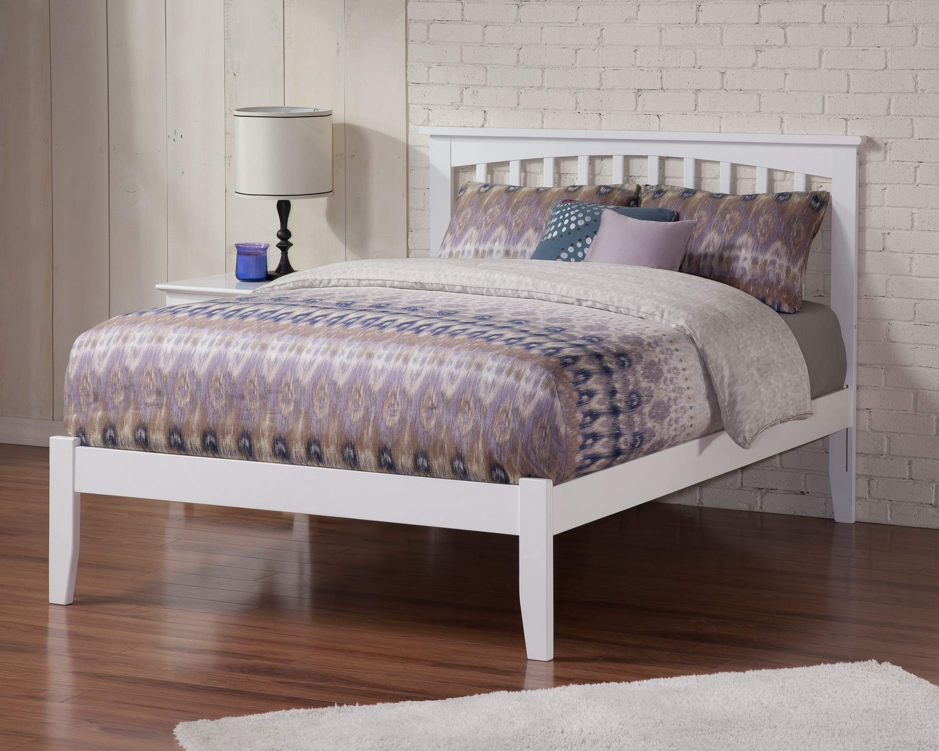 AFI Mission Queen Platform Bed with USB Charger - Modern White Wooden Bed Frame with Storage & Attachable USB Ports - Perfect for Small Spaces, Apartments & Bedrooms