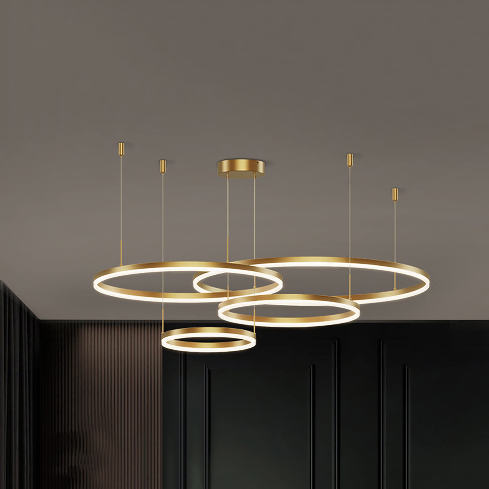 Gold Ring Chandelier LED Ceiling Light - Dimmable Geometric Circle Pendant Lighting Fixture for Living Room, Dining Room, Bedroom (20/40/60/80cm) | Modern Home Decor & Wedding Venue Lighting