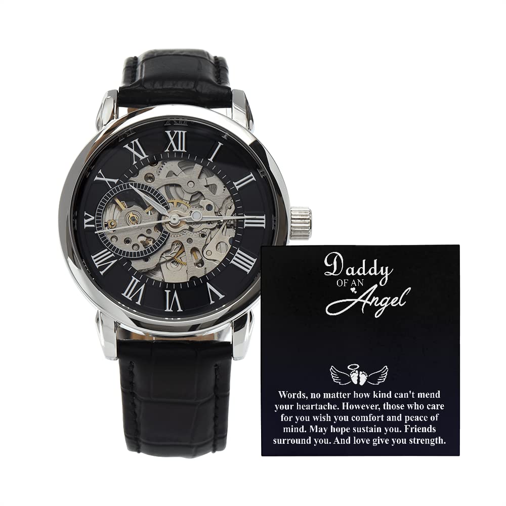Personalized Memorial Jewelry for Dad - Custom Engraved Openwork Watch Gift for Father's Day, Sympathy Gift for Bereaved Fathers After Child Loss | Thoughtful Remembrance Present for Grieving Dads